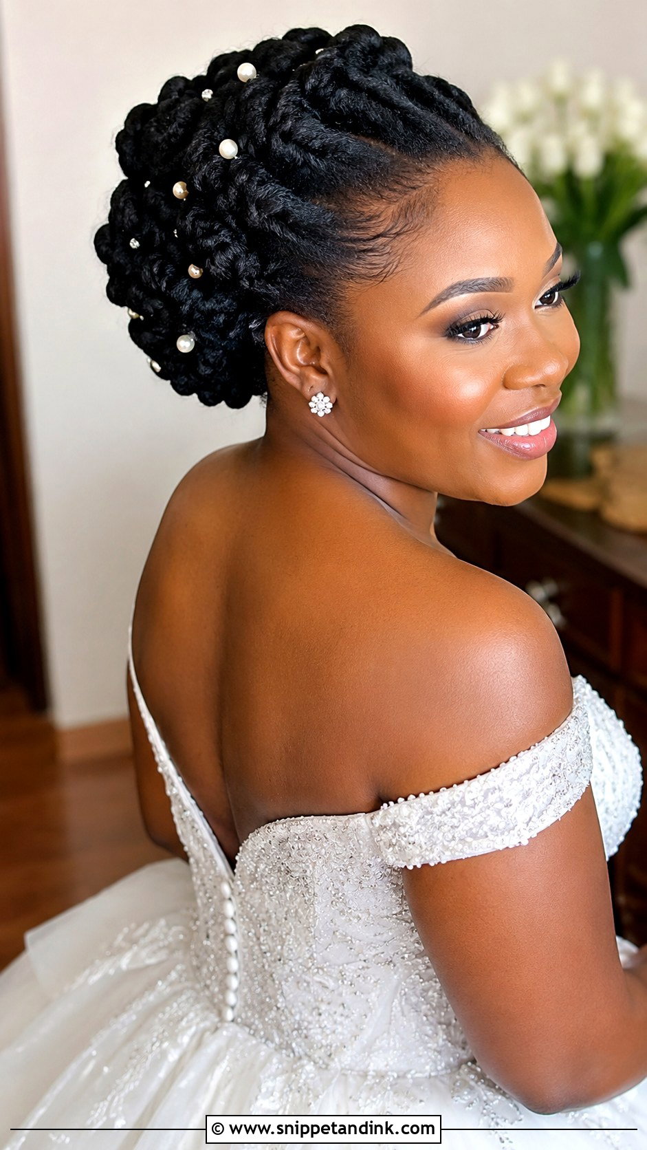 Twisted Updo With Pearls - Snippet and Ink - 20 Bridal Natural Hairstyles