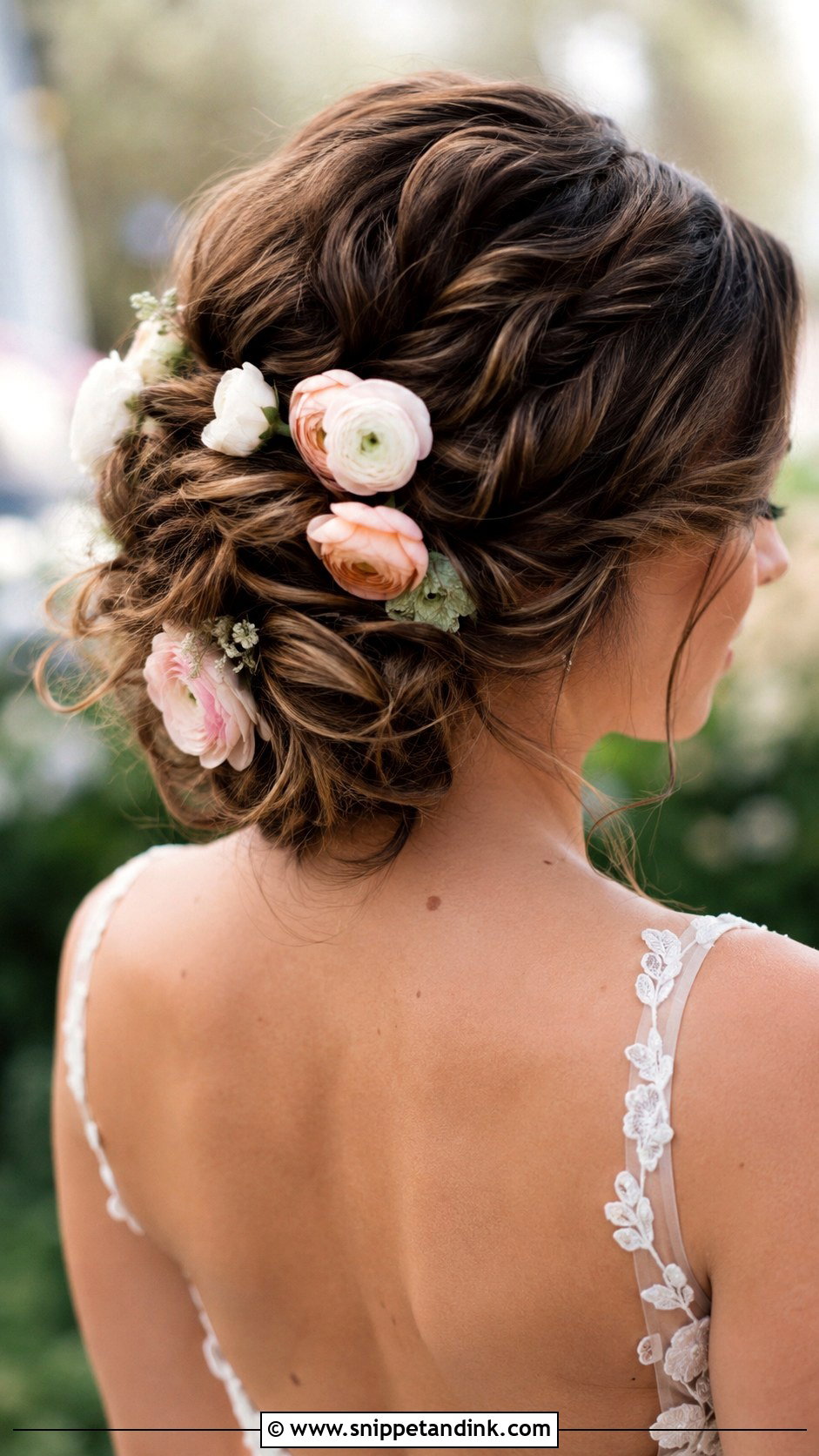 Twisted Updo With Ranunculus - Snippet and Ink - 20 Flower Wedding Hairstyles
