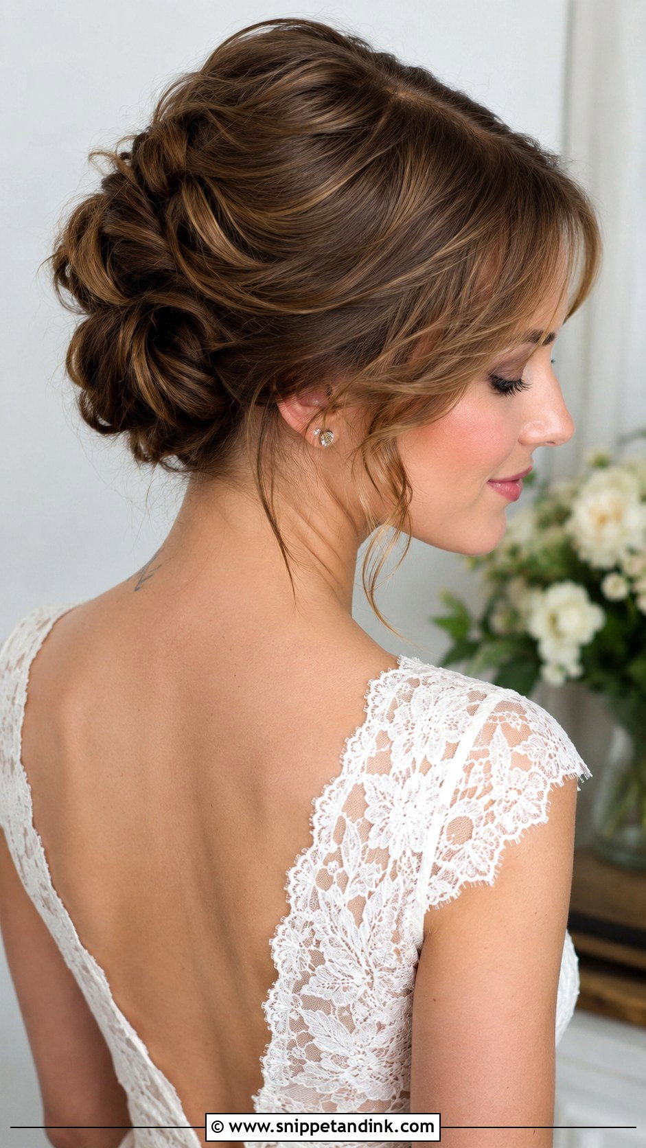 Twisted Updo With Side Bangs for Short Hair - Snippet and Ink - 20 Short Updo Wedding Hairstyles