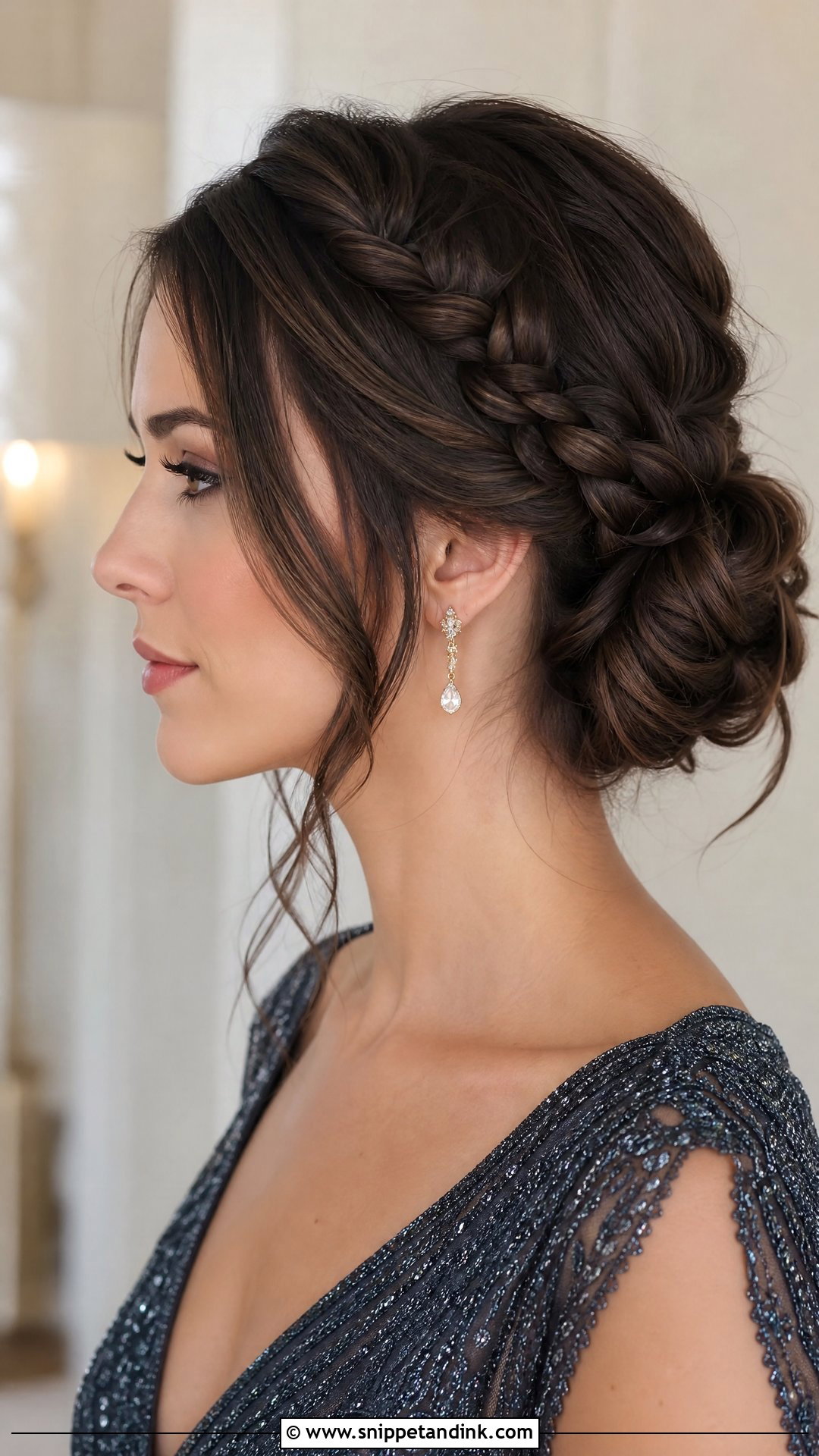 Twisted Updo With Side Braid - Snippet and Ink - 20 Shoulder Length Wedding Guest Hair Ideas