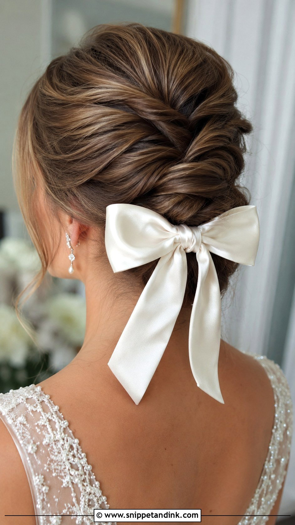 Twisted Updo With Silk Bow - Snippet and Ink - 20 Wedding Hairstyles with Bow