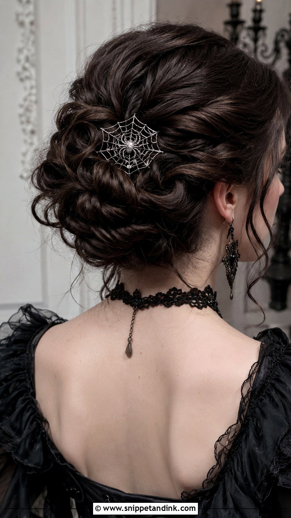 Twisted Updo With Spiderweb Clip - Snippet and Ink - 25 Goth Wedding Hair Ideas