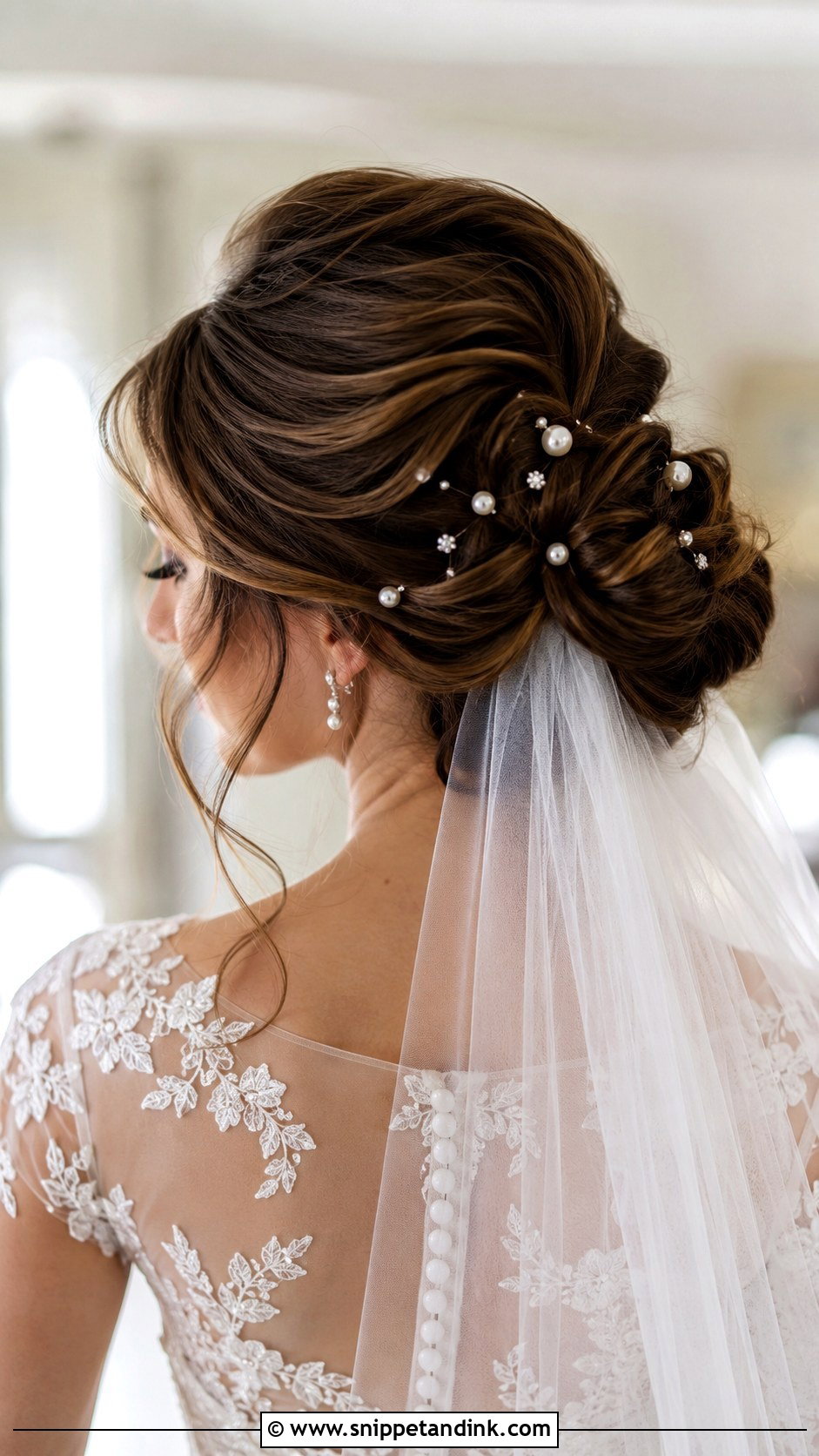 Twisted Updo With Veil - Snippet and Ink - 25 Medium Length Bridal Hair Ideas