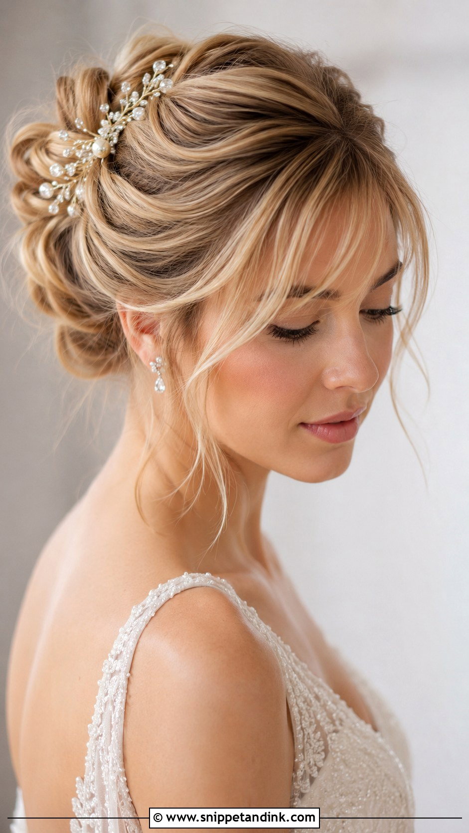 Twisted Updo With Wispy Bangs - Snippet and Ink - 20 Hairstyles with Bangs for Wedding