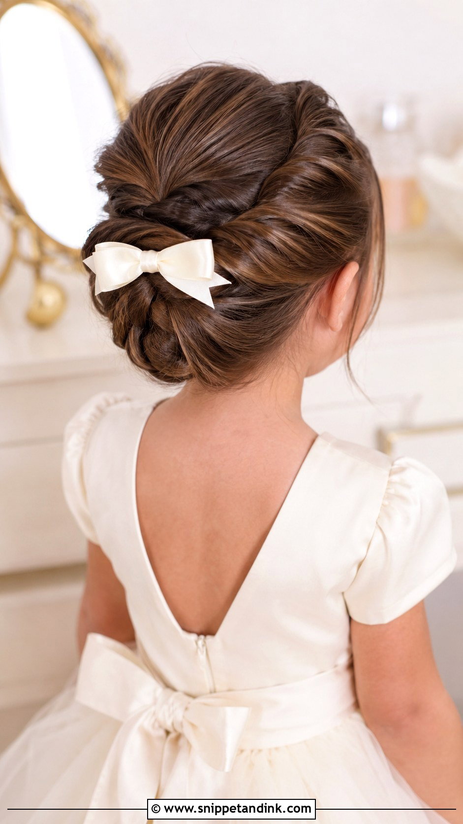 Twisted Updo With a Bow - Snippet and Ink - 20 Toddler Hair for Wedding Ideas
