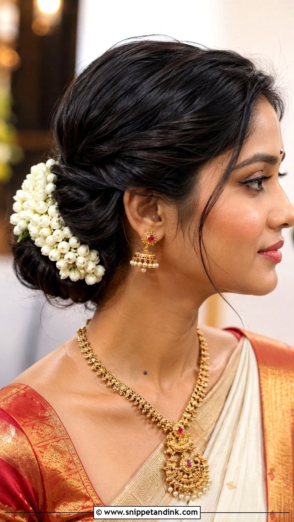 Twisted Updo with Gajra - Snippet and Ink - 25 Short Hair Hairstyles for Wedding Indian