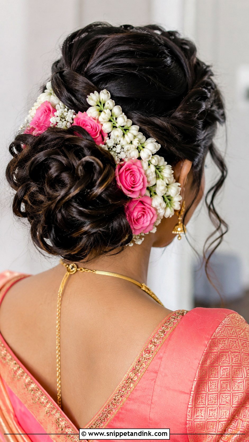 Twisted Updo with Jasmine and Roses - Snippet and Ink - 25 South Indian Bride Muhurtham Hairstyle Ideas
