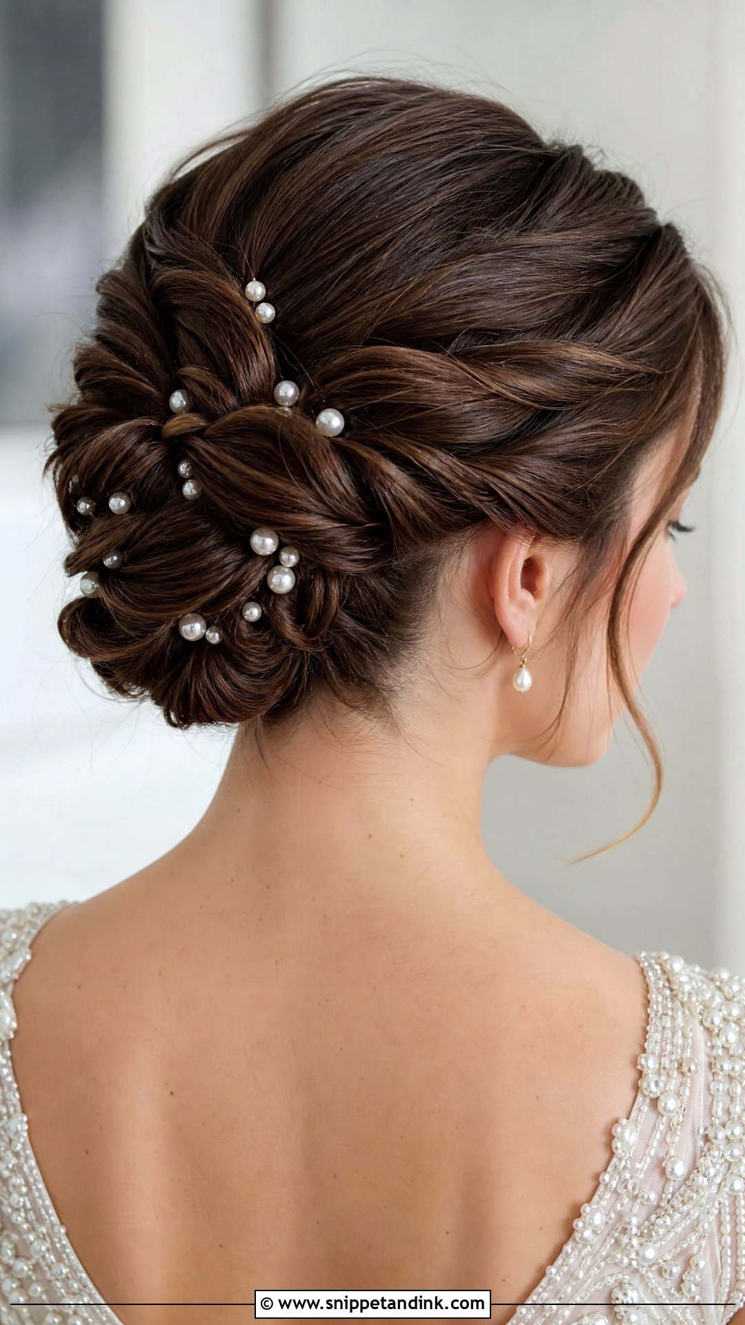 Twisted Updo with Pearl Detailing - Snippet and Ink - 20 Pearls in Hair Wedding Ideas