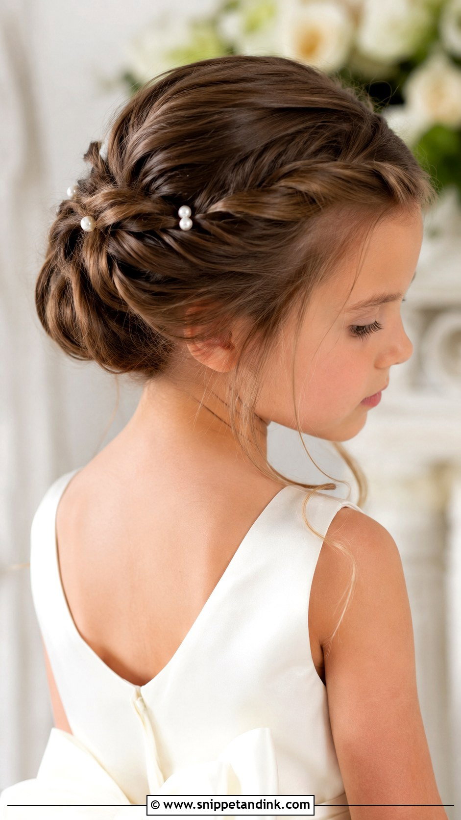 Twisted Updo with Pearls - Snippet and Ink - 25 Kids Wedding Hairstyles