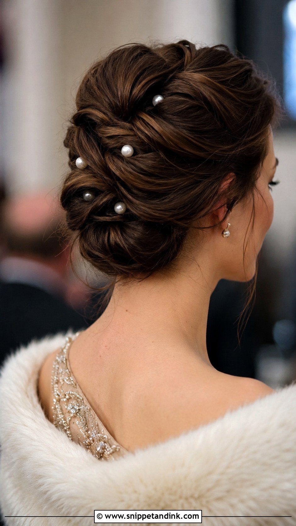 Twisted Updo with Pearls - Snippet and Ink - 25 Wedding Updos for Medium Length Hair