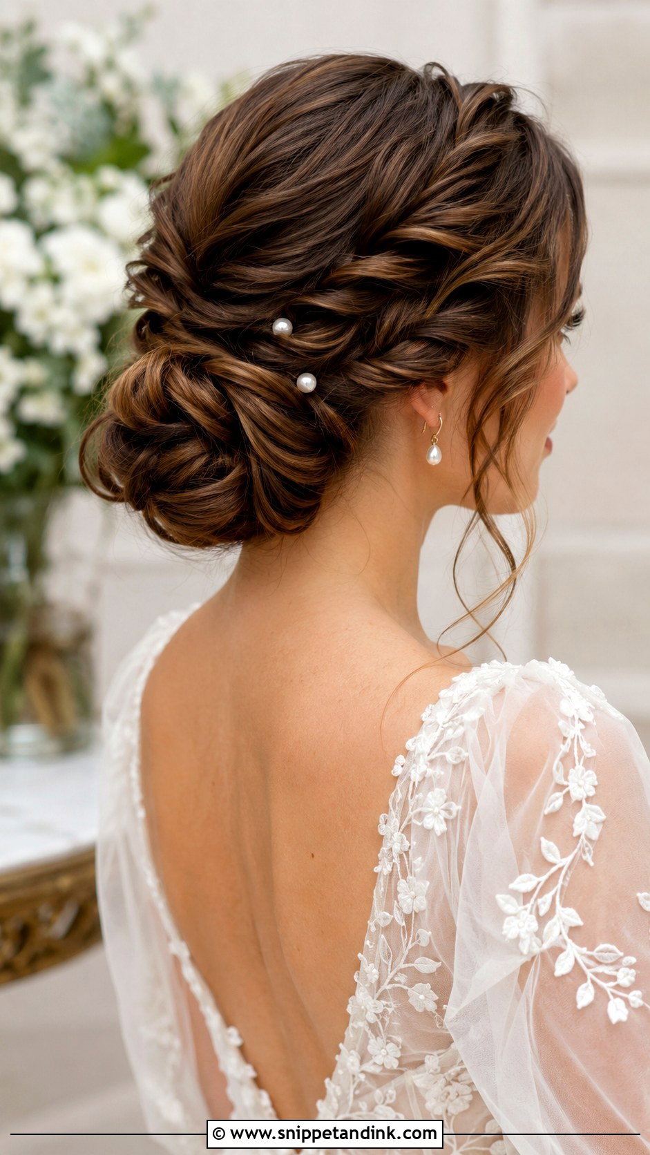 Twisted Wedding Updo With Pearls - Snippet and Ink - 15 Wedding Updo with Pearls Ideas