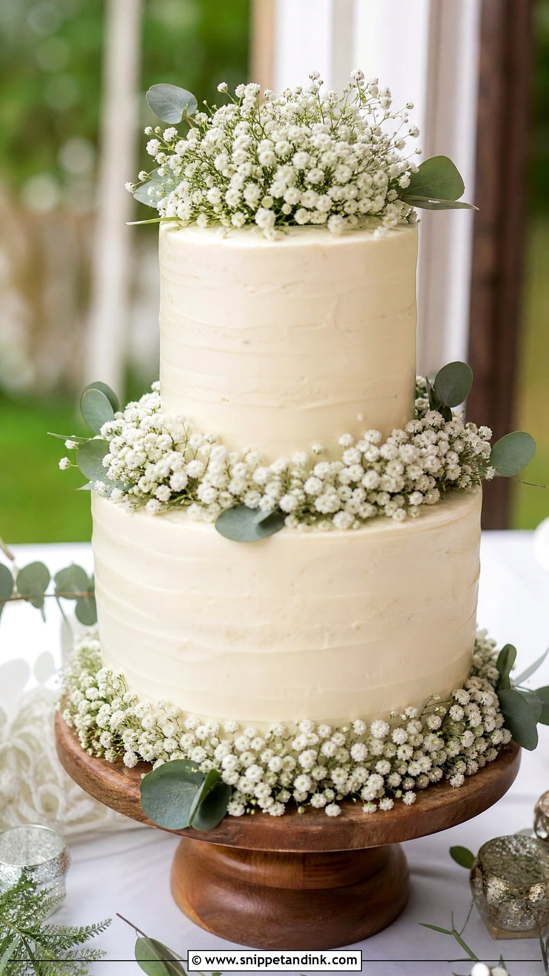 Two Step Wedding Cake With Babys Breath - Snippet and Ink - 20 Two Step Cake Design Ideas for Wedding