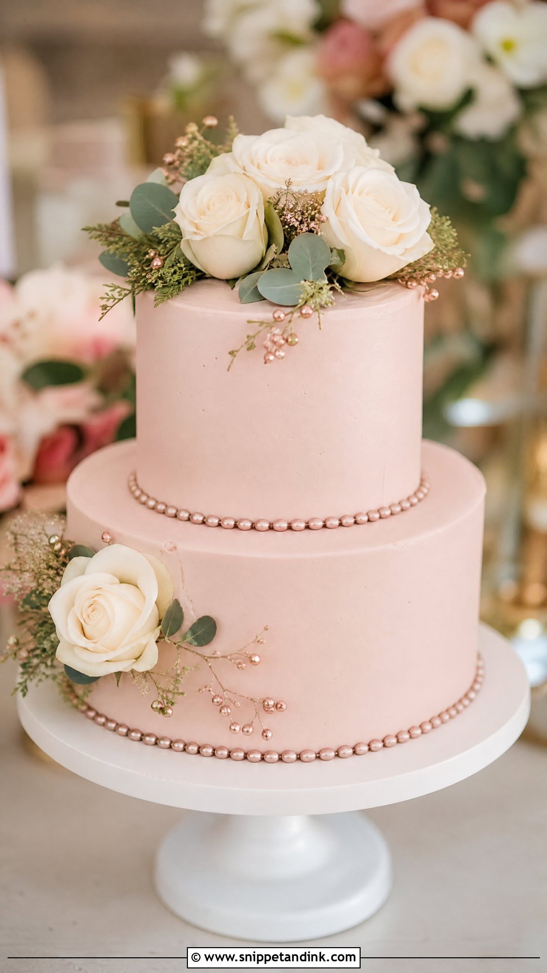 Two Step Wedding Cake With Blush Pink - Snippet and Ink - 20 Two Step Cake Design Ideas for Wedding