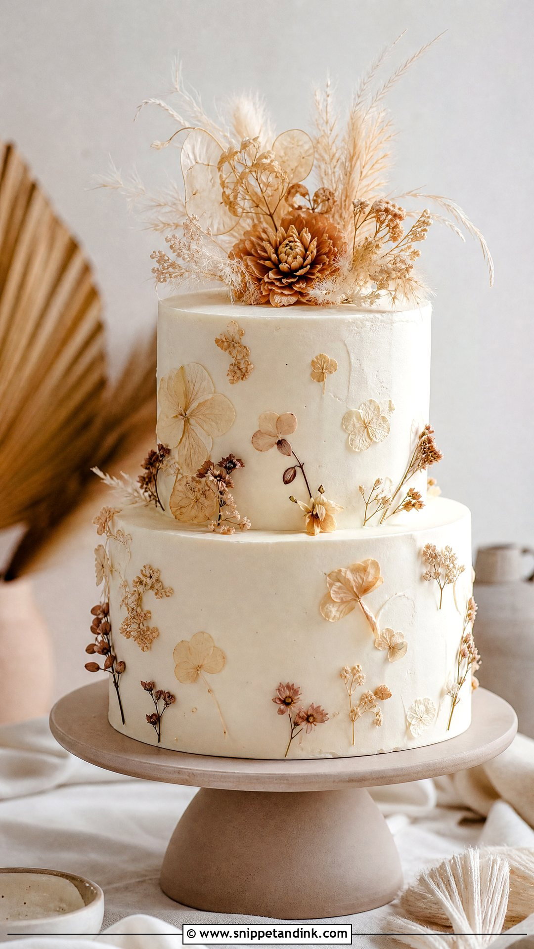 Two Step Wedding Cake With Dried Flowers - Snippet and Ink - 20 Two Step Cake Design Ideas for Wedding