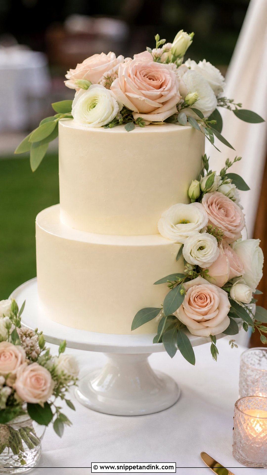 Two Step Wedding Cake With Fresh Flowers - Snippet and Ink - 20 Two Step Cake Design Ideas for Wedding