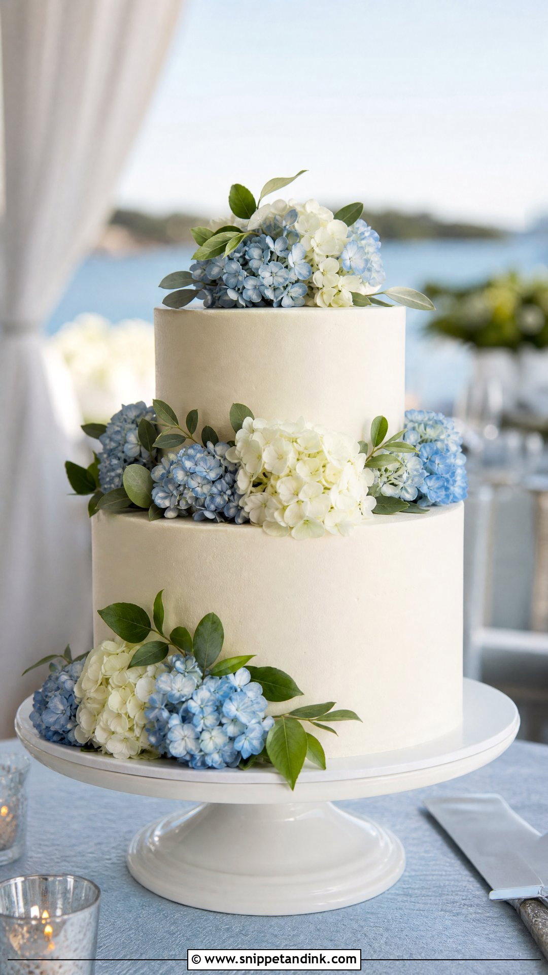 Two Step Wedding Cake With Hydrangeas - Snippet and Ink - 20 Two Step Cake Design Ideas for Wedding