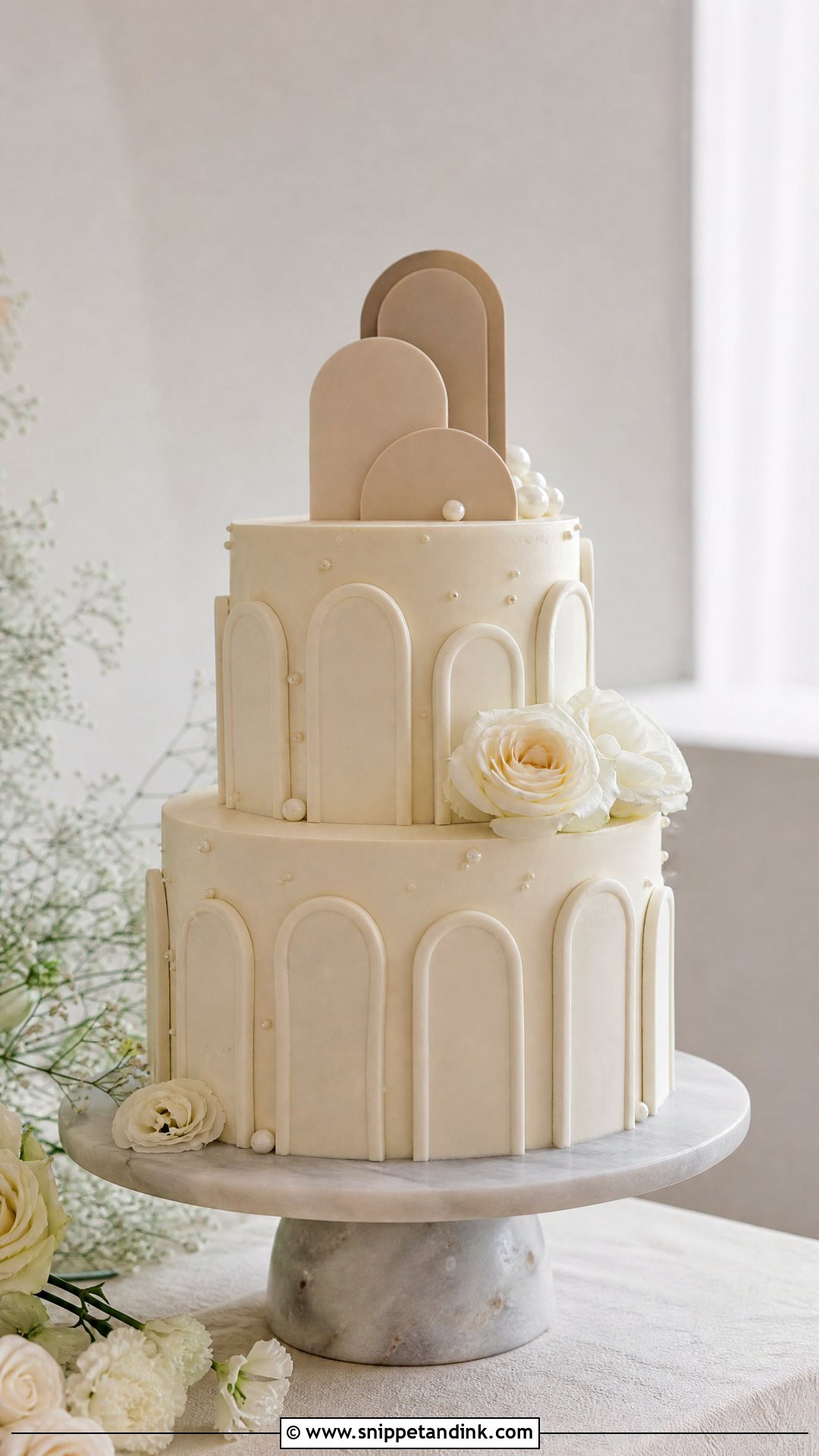 Two Step Wedding Cake With Modern Arch - Snippet and Ink - 20 Two Step Cake Design Ideas for Wedding
