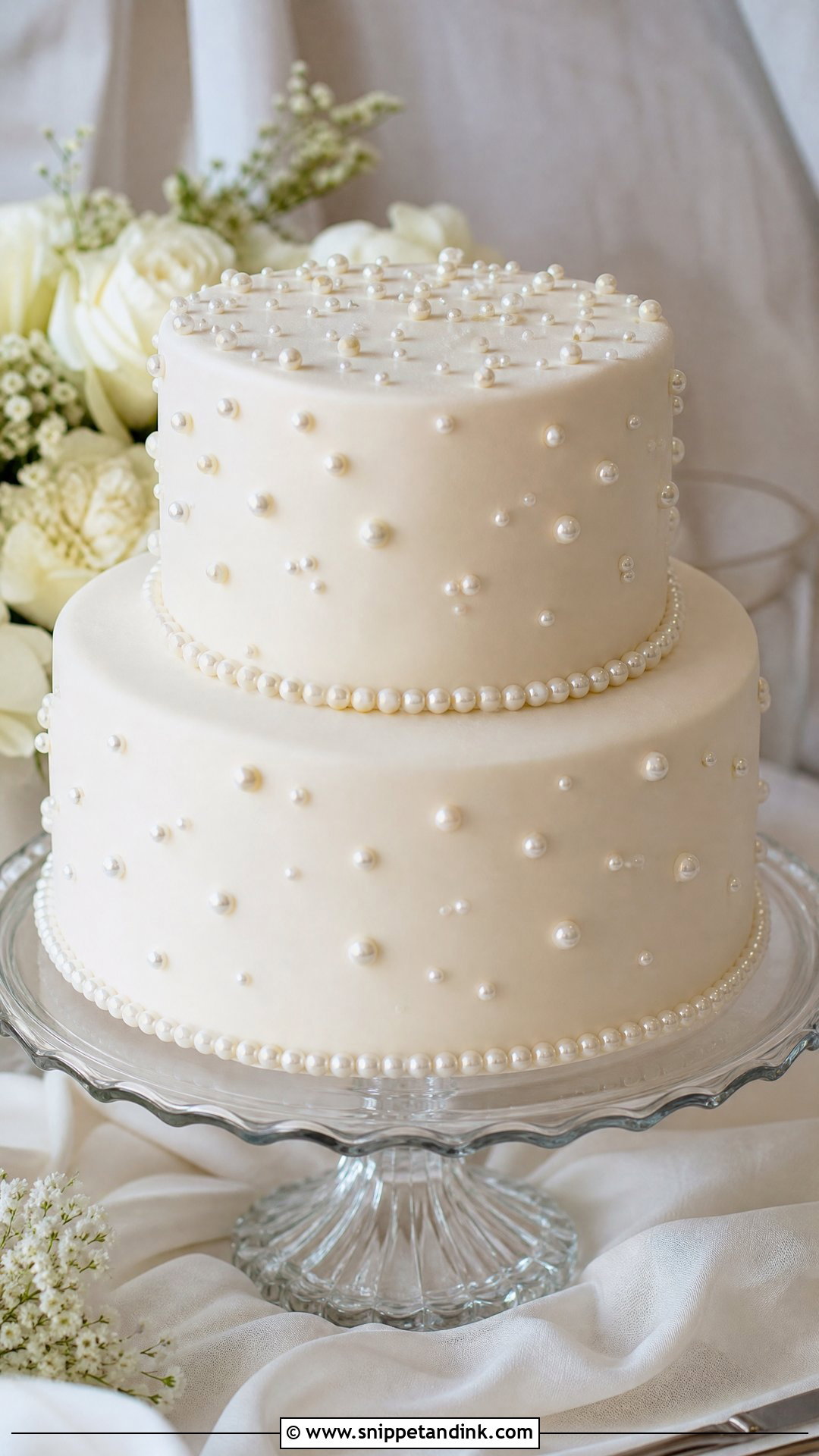 Two Step Wedding Cake With Pearl Details - Snippet and Ink - 20 Two Step Cake Design Ideas for Wedding