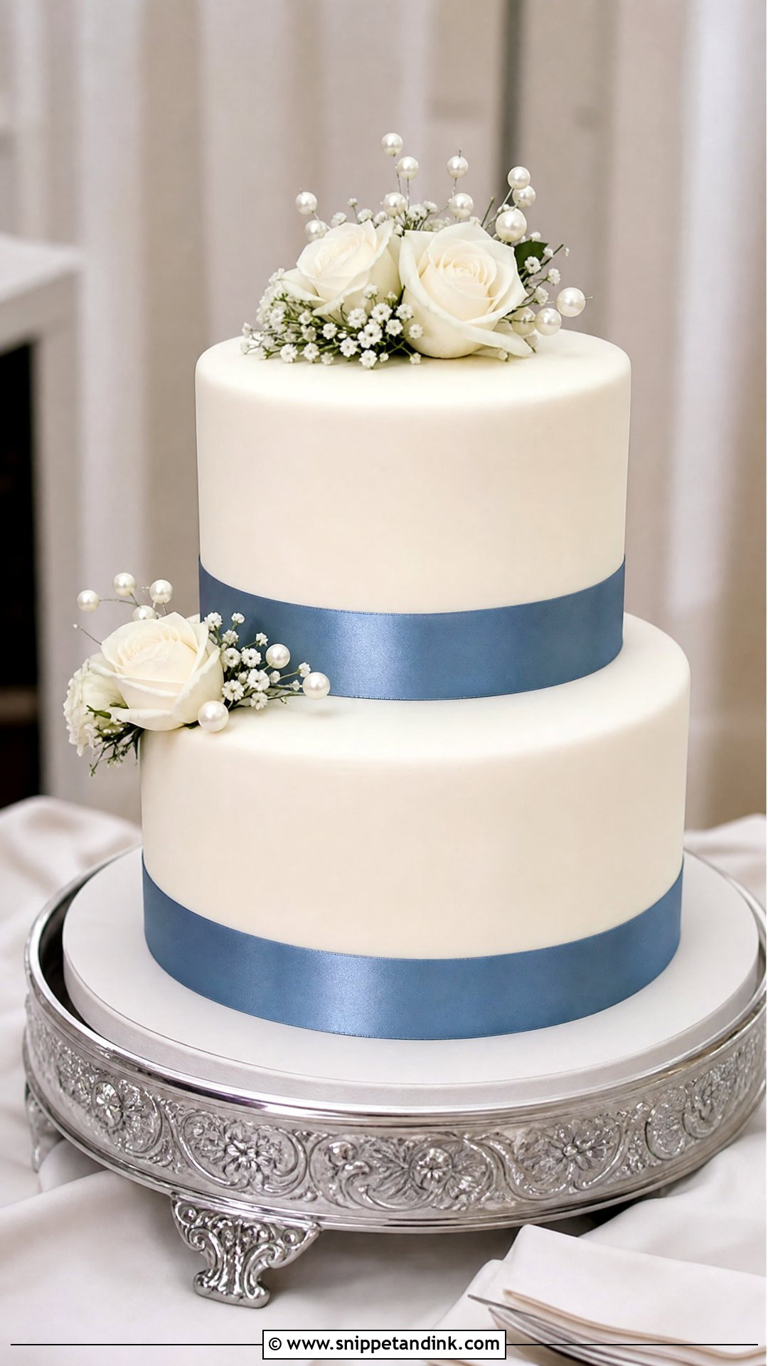 Two Step Wedding Cake With Ribbon Accent - Snippet and Ink - 20 Two Step Cake Design Ideas for Wedding