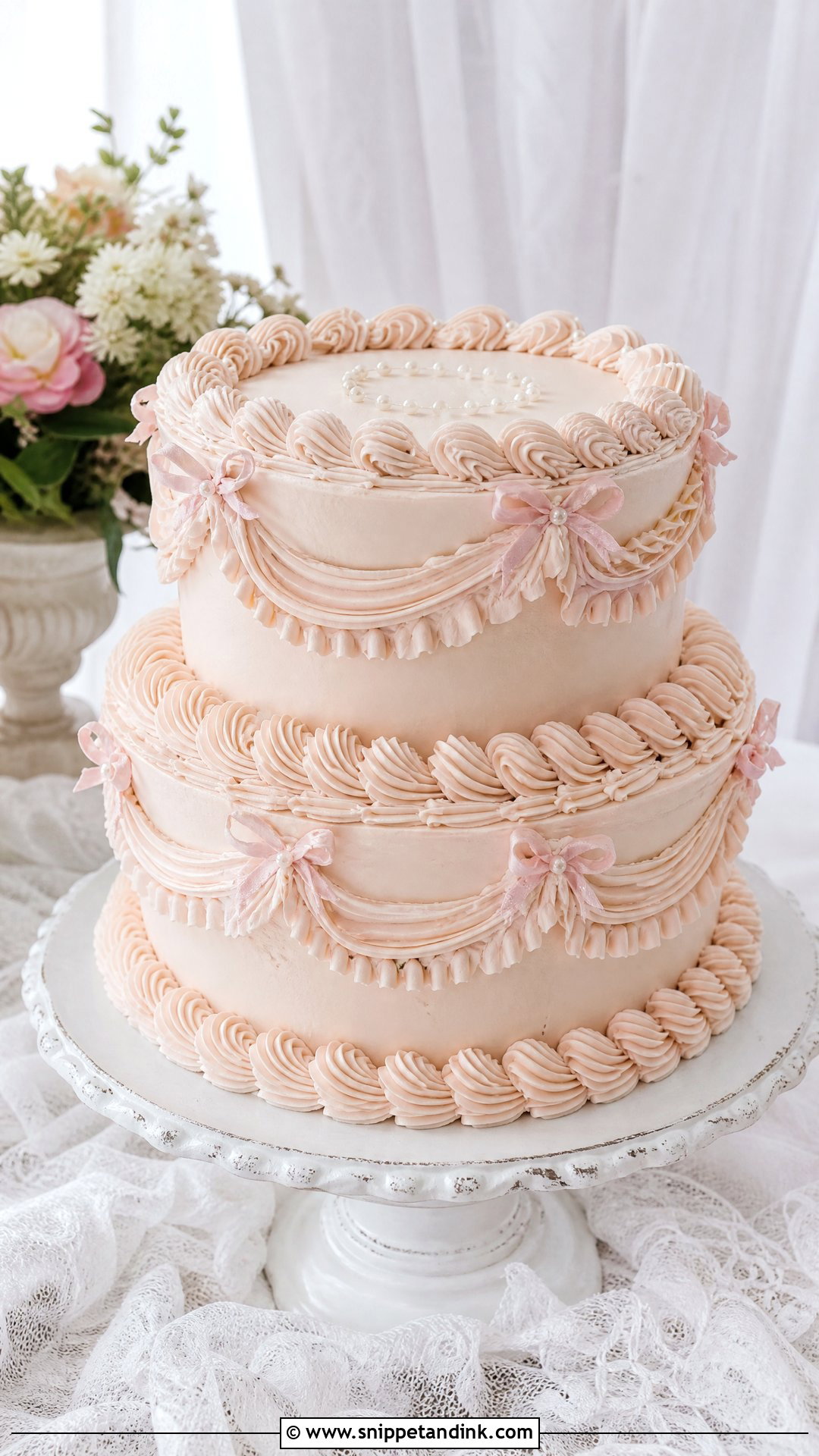 Two Step Wedding Cake With Vintage Piping - Snippet and Ink - 20 Two Step Cake Design Ideas for Wedding
