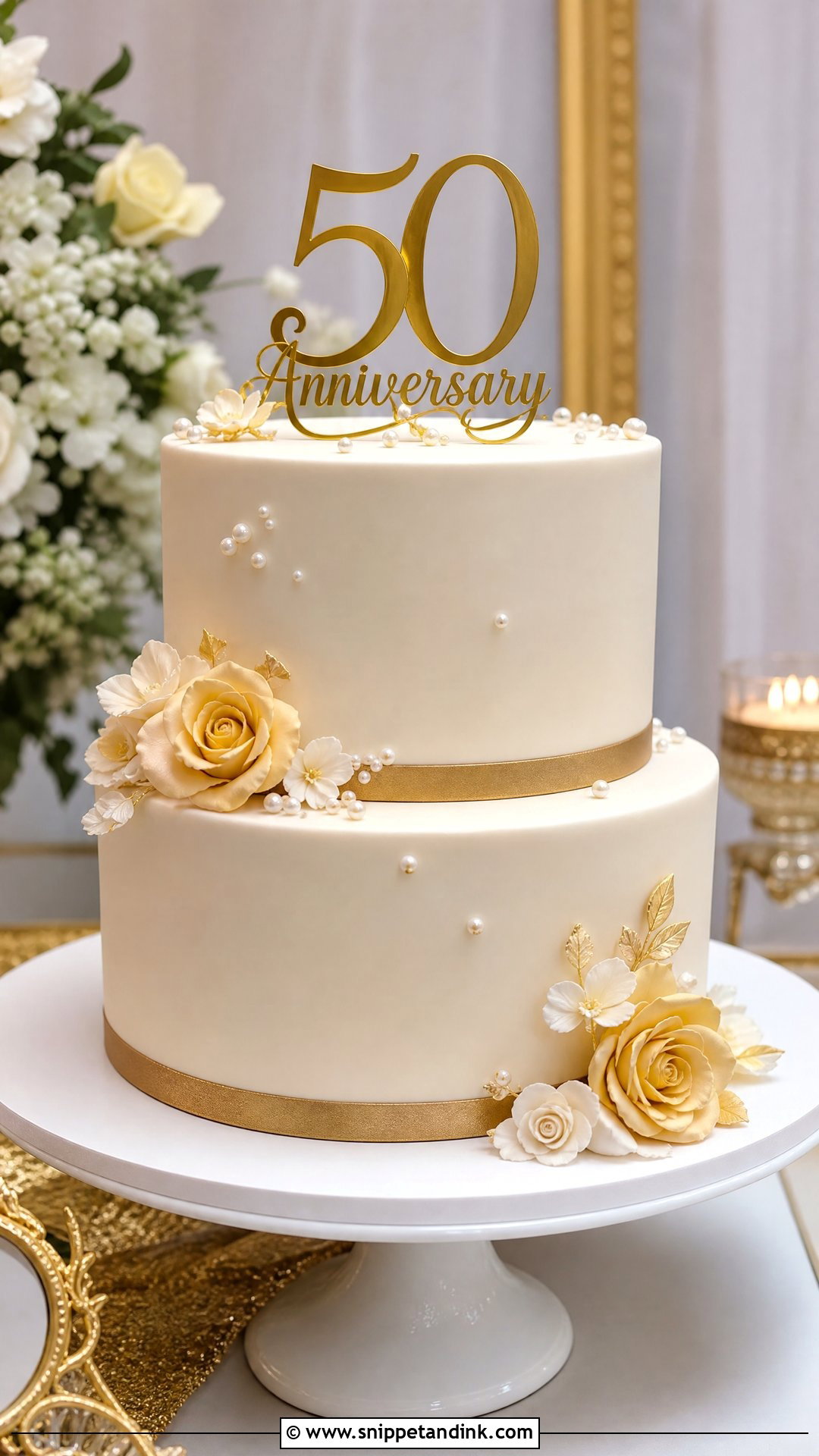 Two Tier 50th Anniversary Cake - Snippet and Ink - 30 50th Anniversary Cakes