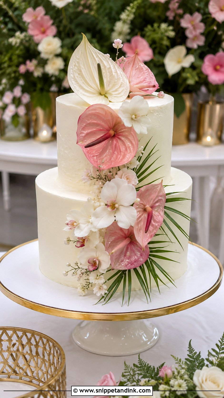 Two Tier Anthurium Wedding Cake - Snippet and Ink - 20 Anthurium Wedding Cake Ideas