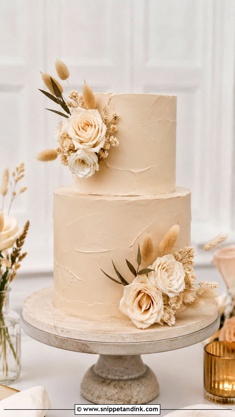 Two Tier Beige Wedding Cake - Snippet and Ink - 20 Simple Beige Wedding Cake Ideas