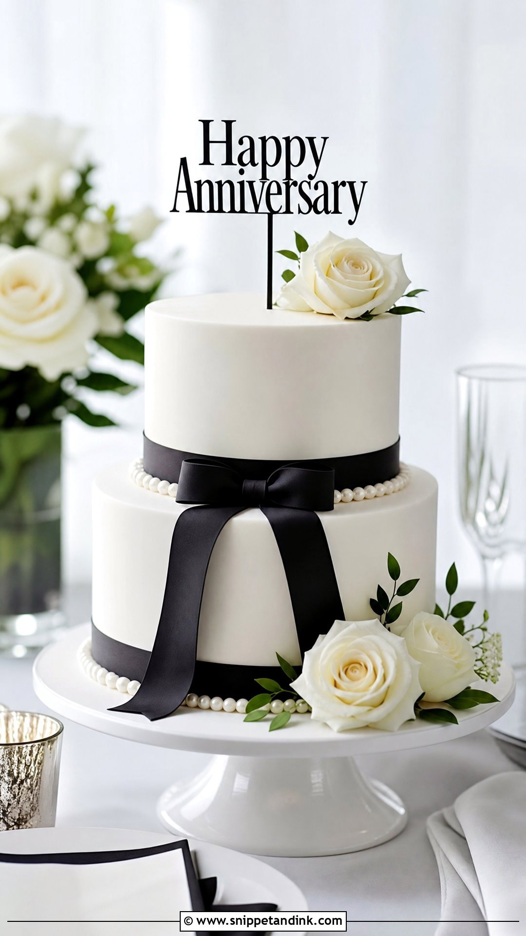 Two Tier Black And White Anniversary Cake - Snippet and Ink - 20 Two Tier Anniversary Cake Ideas