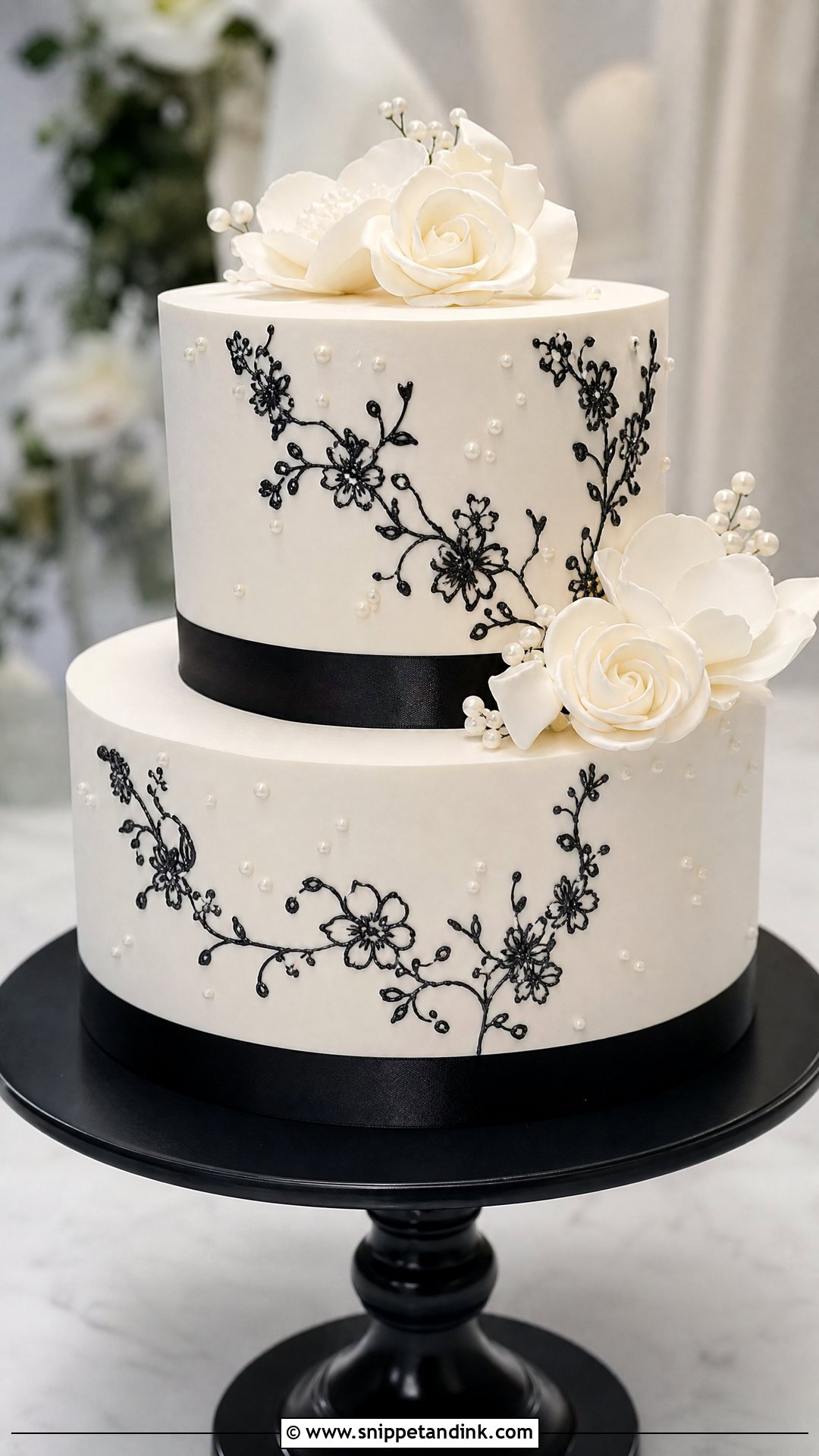 Two Tier Black And White Wedding Cake - Snippet and Ink - 25 Double Tier Cake Design Ideas for Wedding