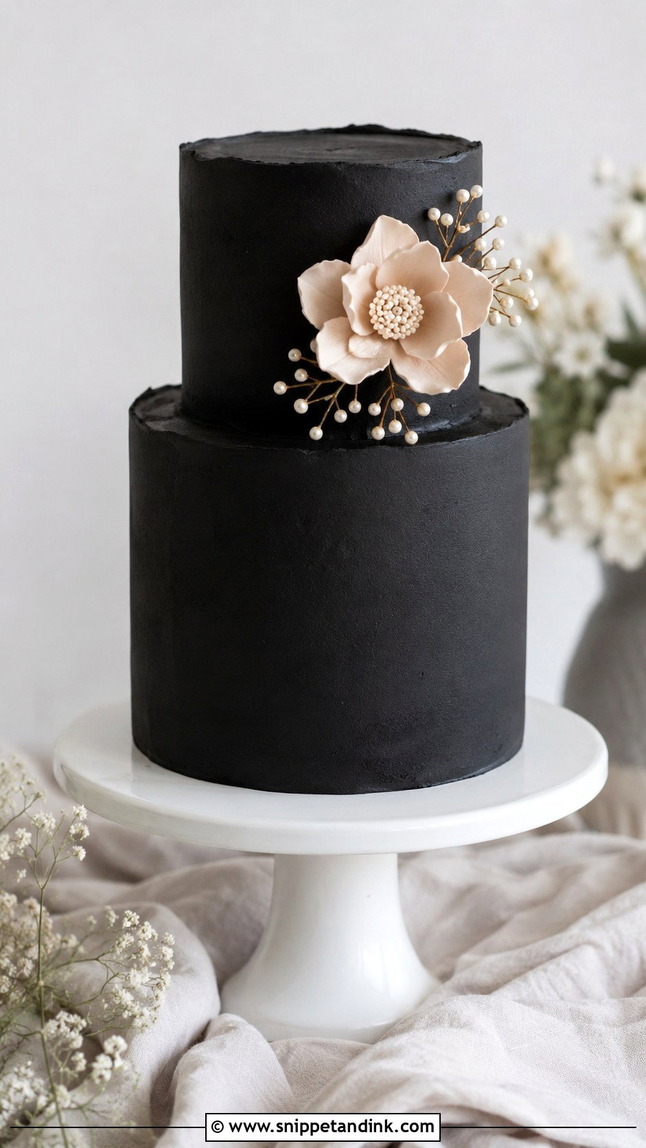 Two Tier Black Wedding Cake - Snippet and Ink - 20 Black Minimalist Cake Ideas for Wedding
