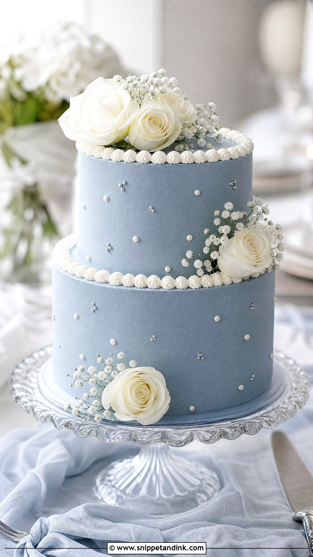 Two Tier Blue Wedding Cake - Snippet and Ink - 25 Double Tier Cake Design Ideas for Wedding