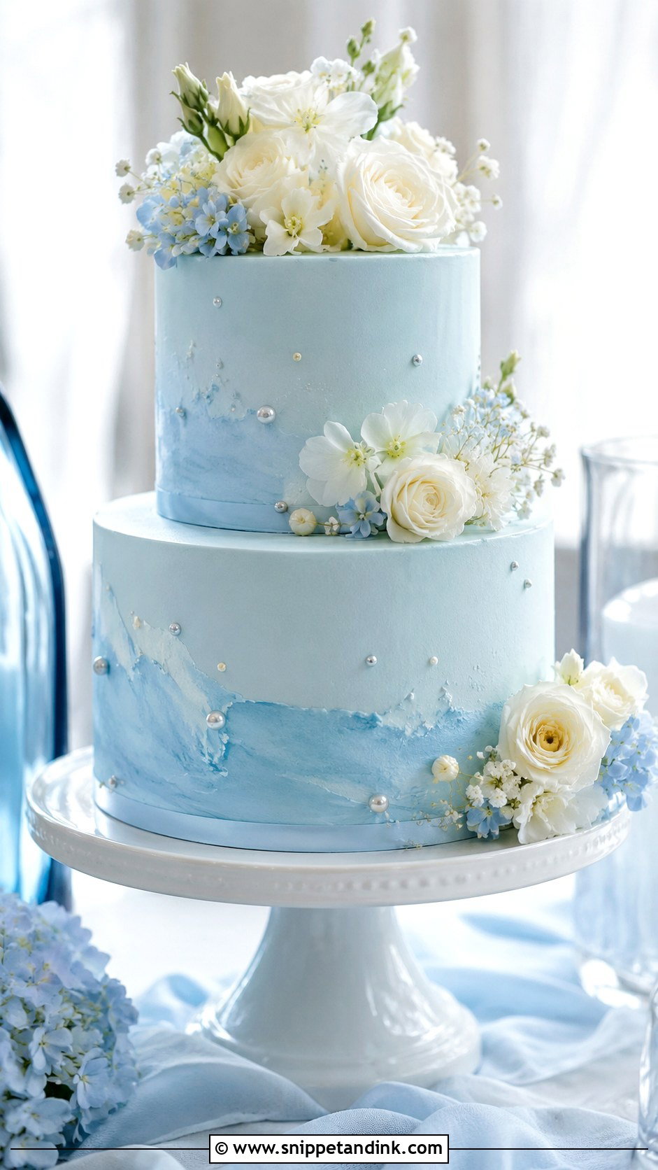Two Tier Blue Wedding Cake - Snippet and Ink - 20 2 Step Wedding Cake Ideas
