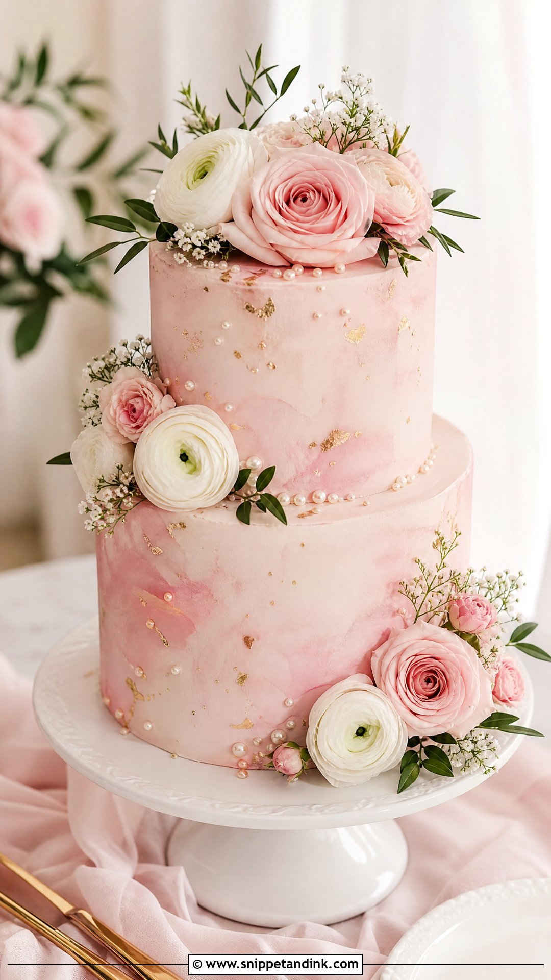 Two Tier Blush Wedding Cake - Snippet and Ink - 25 Double Tier Cake Design Ideas for Wedding