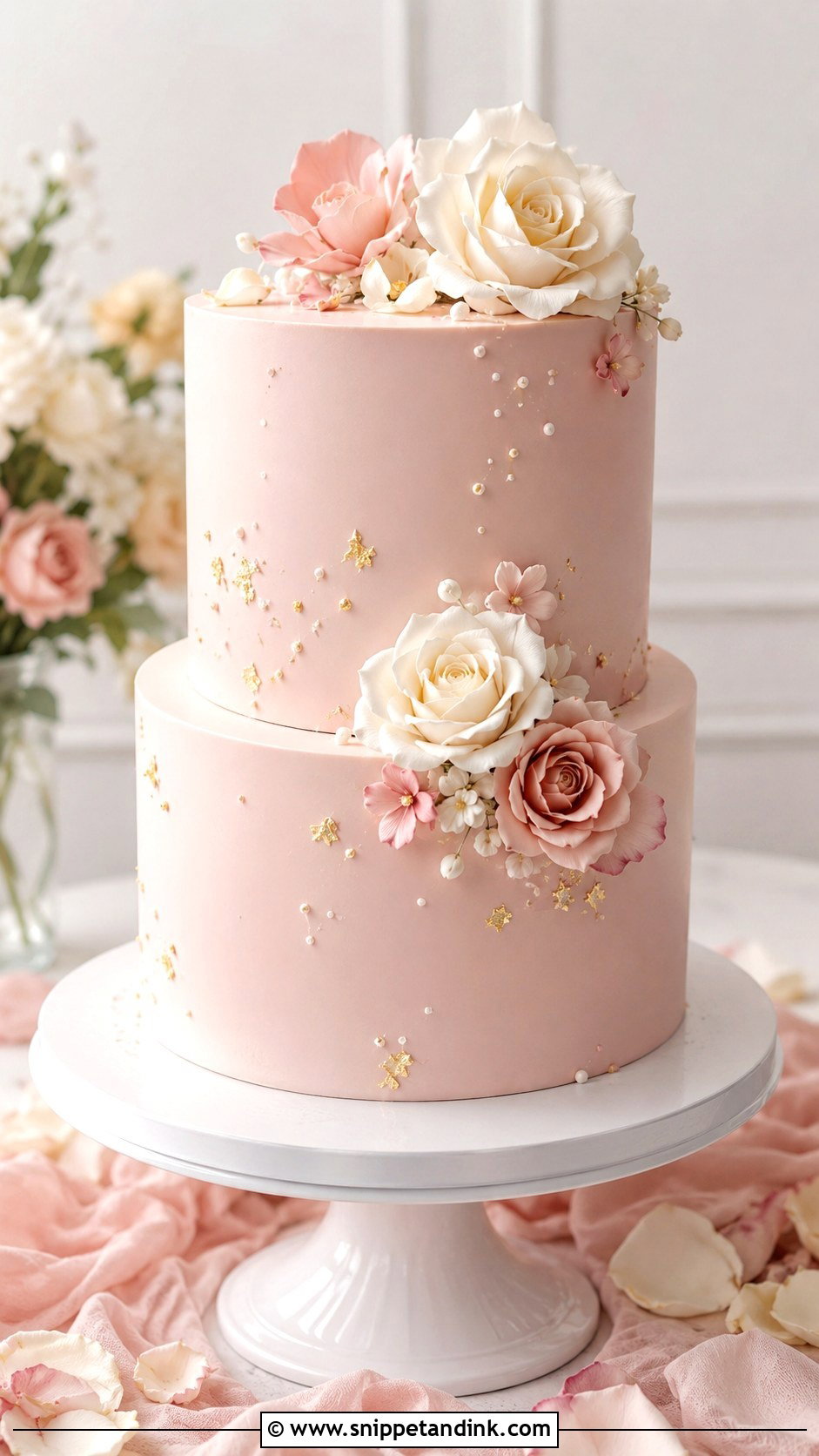 Two Tier Blush Wedding Cake - Snippet and Ink - 20 2 Step Wedding Cake Ideas