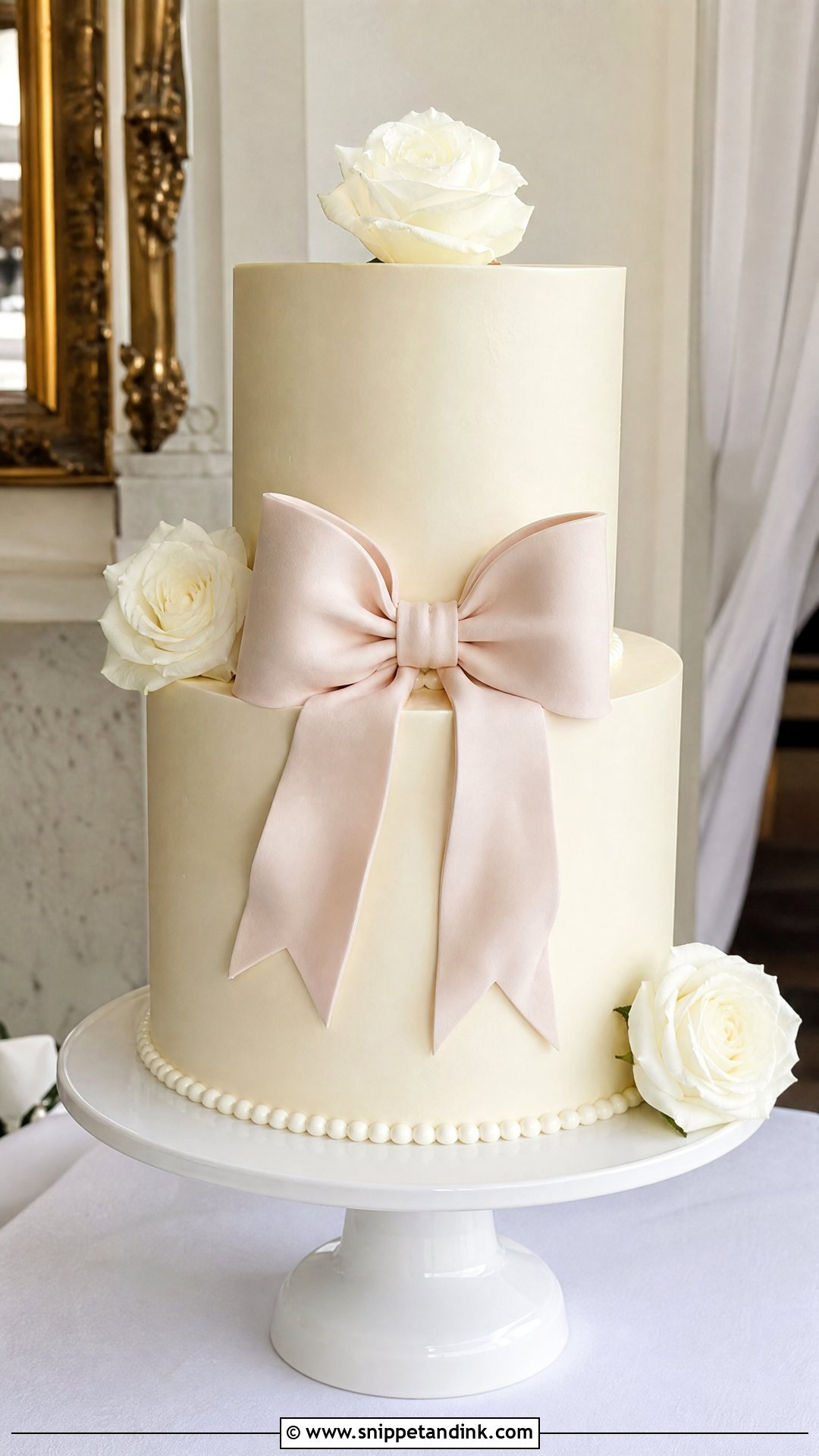Two Tier Bow Wedding Cake - Snippet and Ink - 25 Double Tier Cake Design Ideas for Wedding