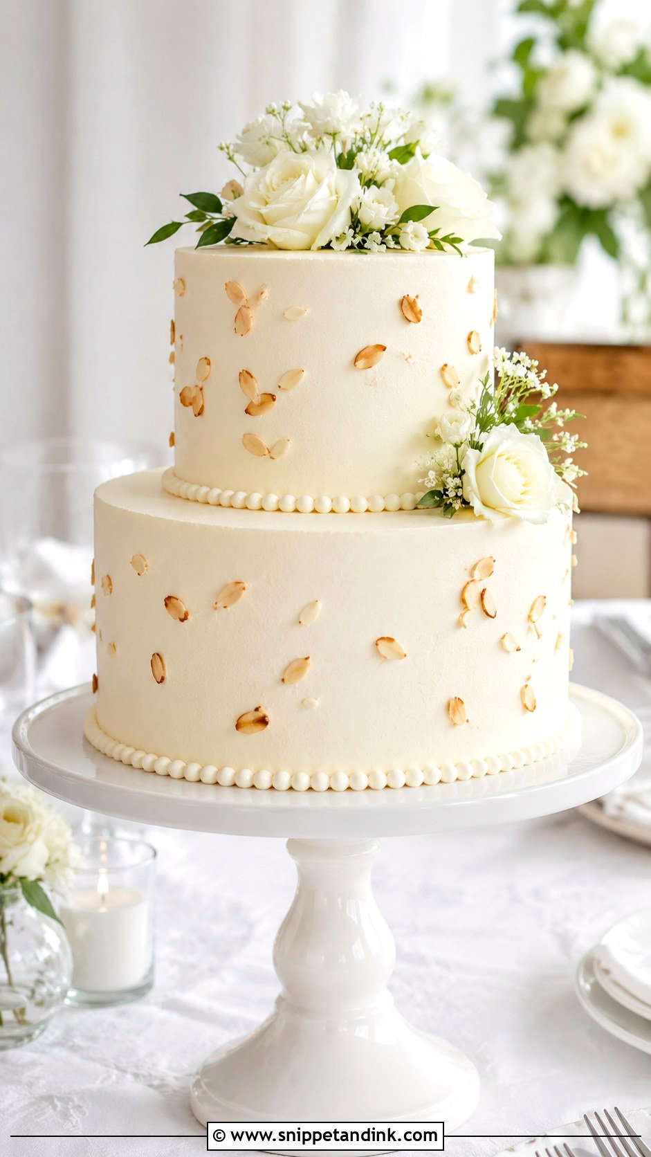 Two Tier Buttercream Wedding Cake With Almond - Snippet and Ink - 30 Simple Buttercream Two Tier Wedding Cake Ideas