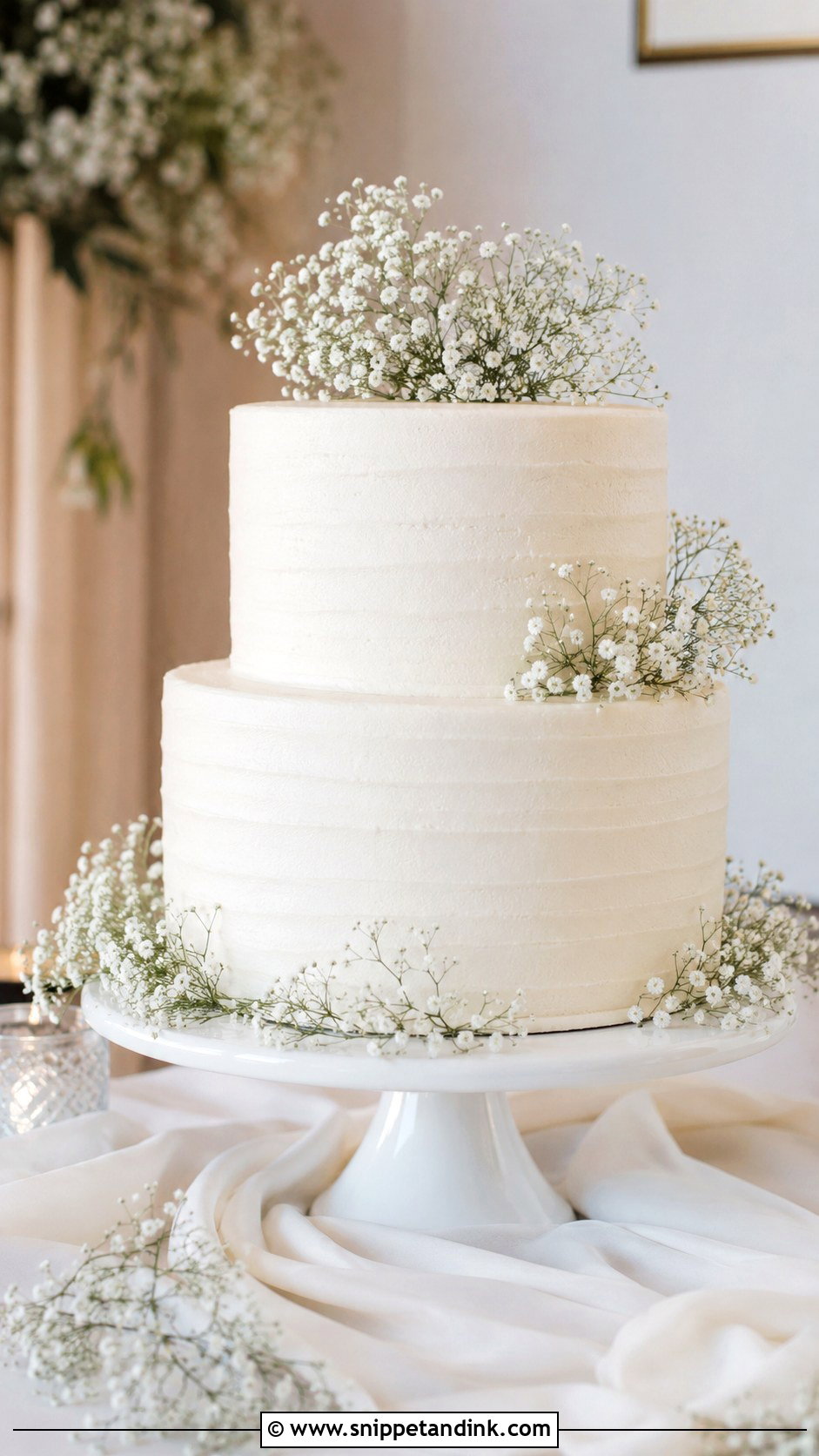 Two Tier Buttercream Wedding Cake With Babys Breath - Snippet and Ink - 30 Simple Buttercream Two Tier Wedding Cake Ideas