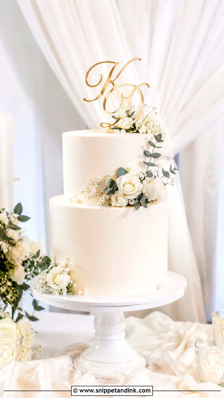 Two Tier Buttercream Wedding Cake With Cake Topper - Snippet and Ink - 30 Simple Buttercream Two Tier Wedding Cake Ideas