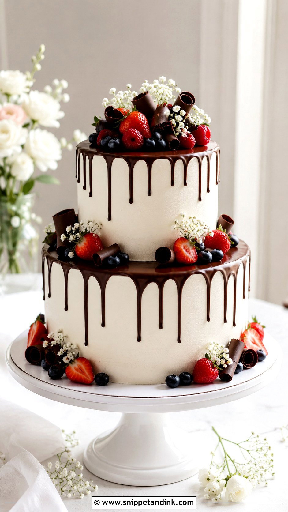 Two Tier Buttercream Wedding Cake With Chocolate Drip - Snippet and Ink - 30 Simple Buttercream Two Tier Wedding Cake Ideas