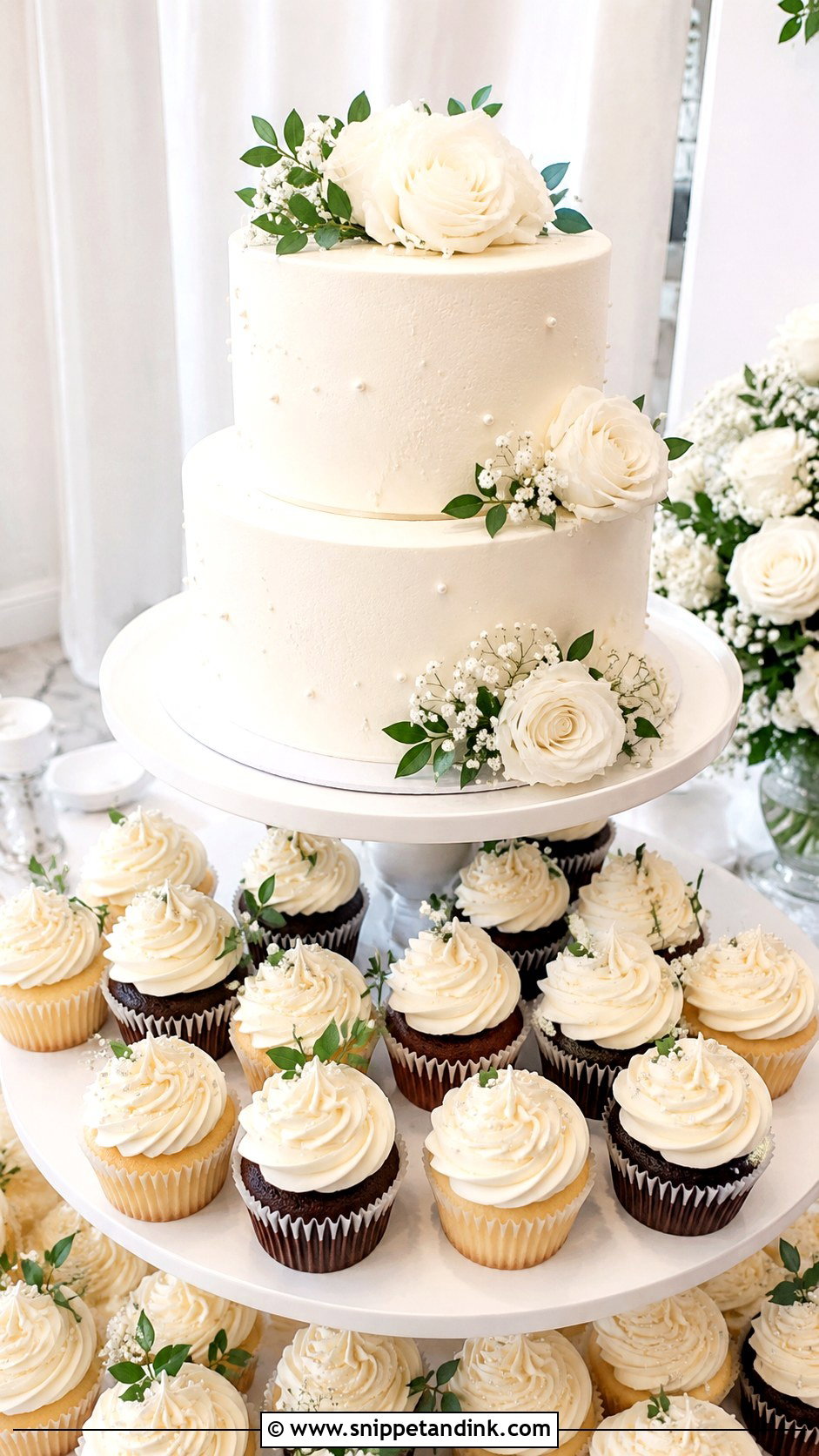 Two Tier Buttercream Wedding Cake With Cupcakes - Snippet and Ink - 30 Simple Buttercream Two Tier Wedding Cake Ideas