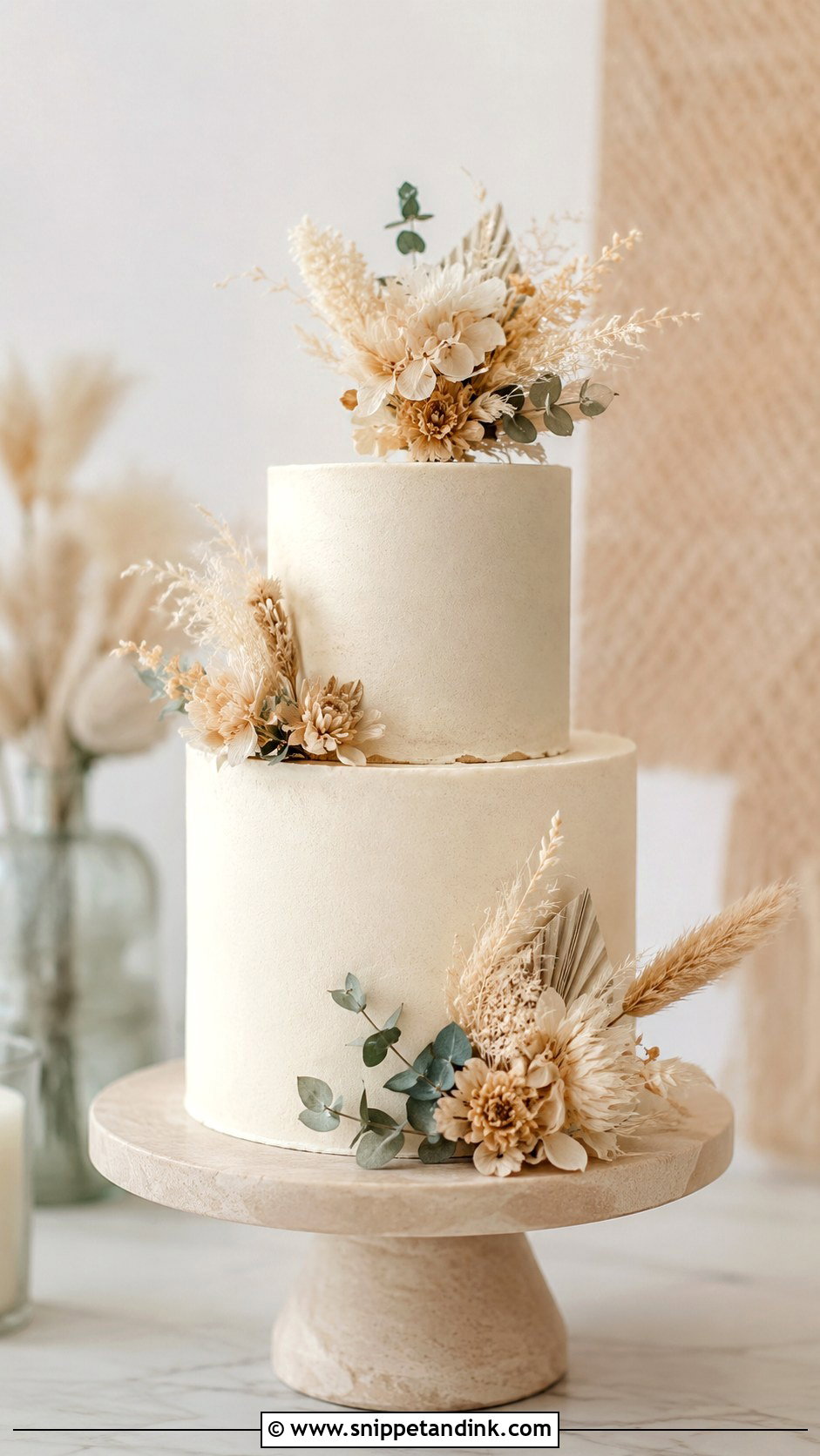 Two Tier Buttercream Wedding Cake With Dried Flowers - Snippet and Ink - 30 Simple Buttercream Two Tier Wedding Cake Ideas