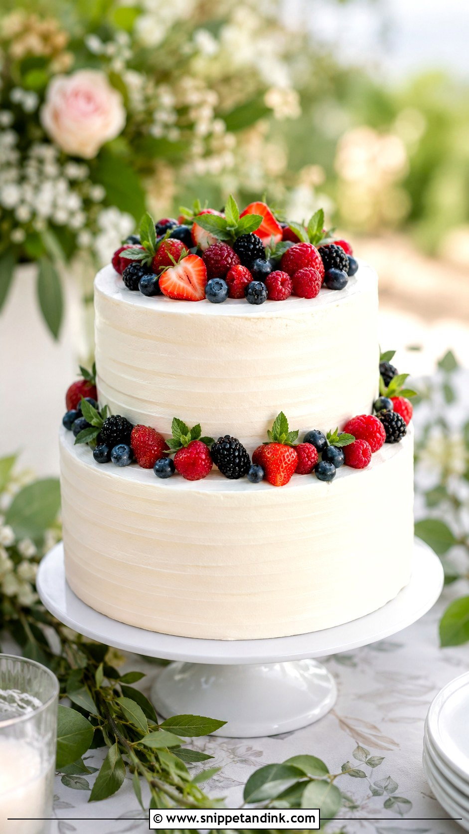 Two Tier Buttercream Wedding Cake With Fresh Berries - Snippet and Ink - 30 Simple Buttercream Two Tier Wedding Cake Ideas