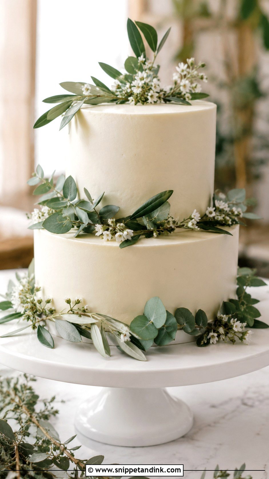 Two Tier Buttercream Wedding Cake With Greenery - Snippet and Ink - 30 Simple Buttercream Two Tier Wedding Cake Ideas