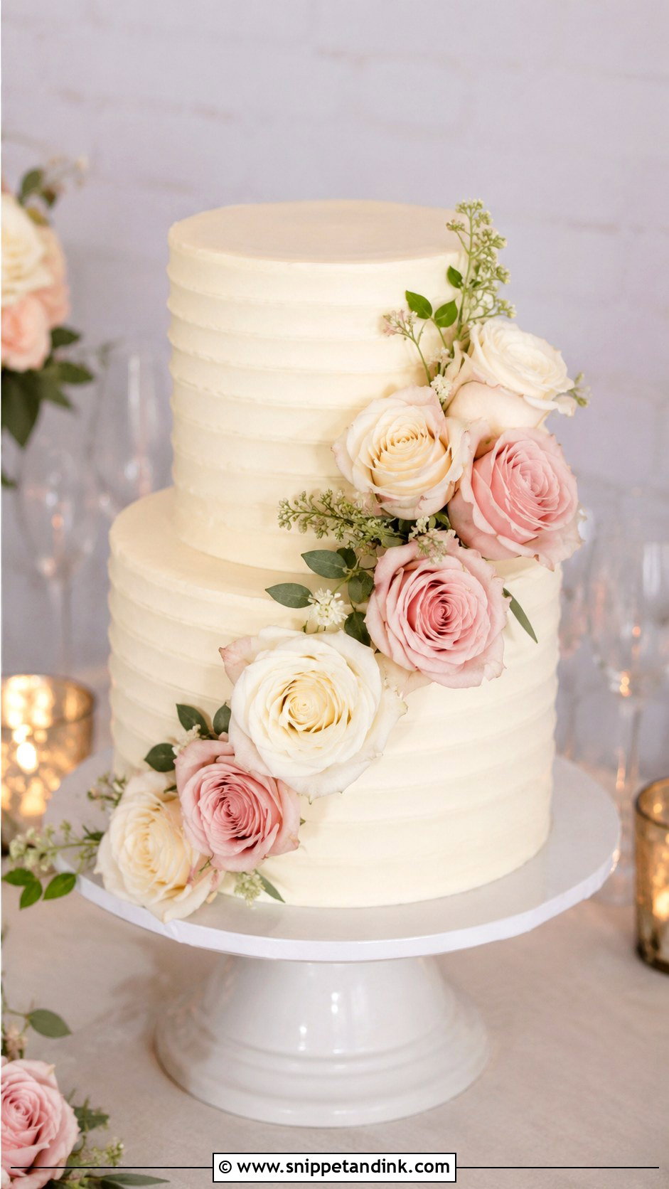 Two Tier Buttercream Wedding Cake With Roses - Snippet and Ink - 20 Simple Buttercream Wedding Cake Designs
