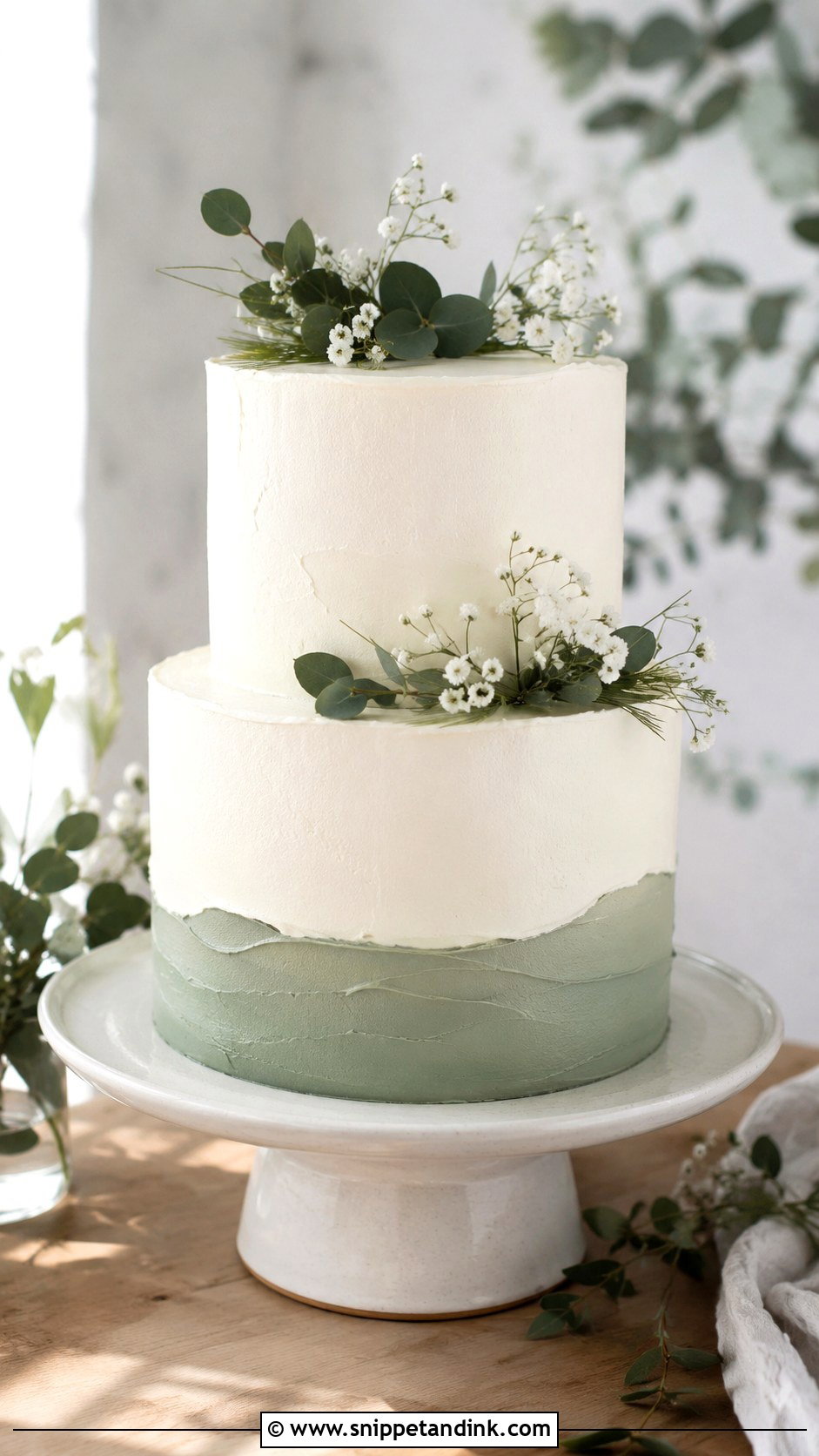 Two Tier Buttercream Wedding Cake With Sage Green - Snippet and Ink - 30 Simple Buttercream Two Tier Wedding Cake Ideas