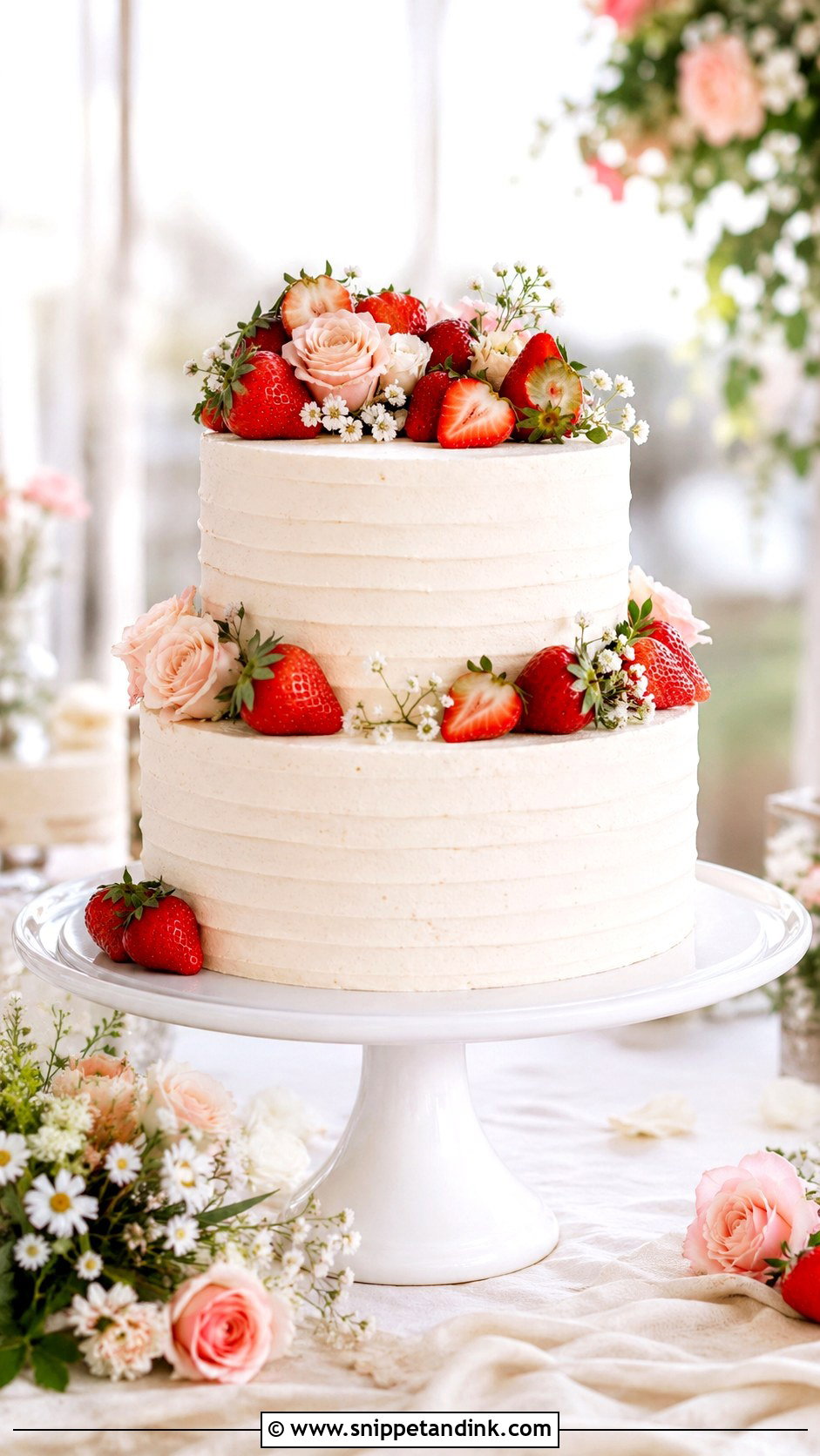 Two Tier Buttercream Wedding Cake With Strawberry - Snippet and Ink - 30 Simple Buttercream Two Tier Wedding Cake Ideas