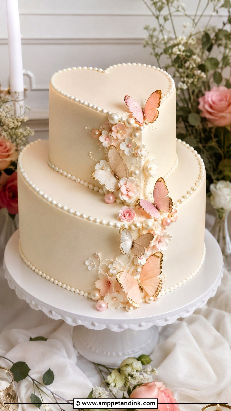 Two Tier Butterfly Heart Wedding Cake - Snippet and Ink - 20 Butterfly Heart Cake Ideas for Wedding