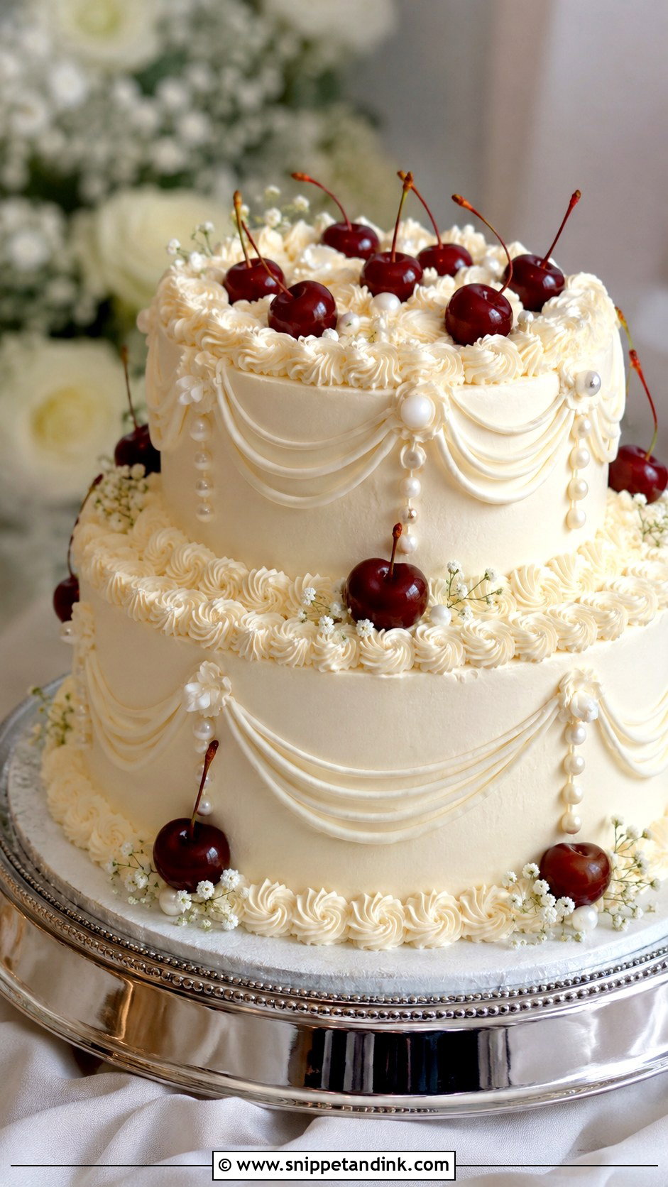Two Tier Cherry Wedding Cake - Snippet and Ink - 25 Vintage Cherry Wedding Cake Ideas