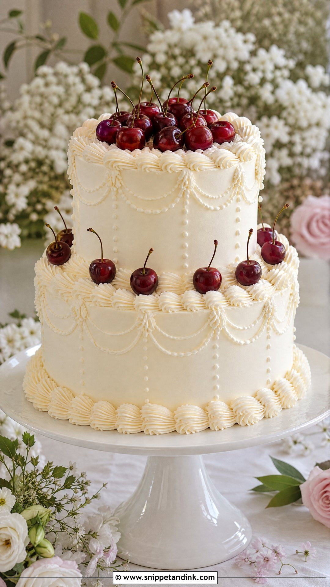Two Tier Cherry Wedding Cake - Snippet and Ink - 25 Vintage Cherry Cake Ideas for Wedding
