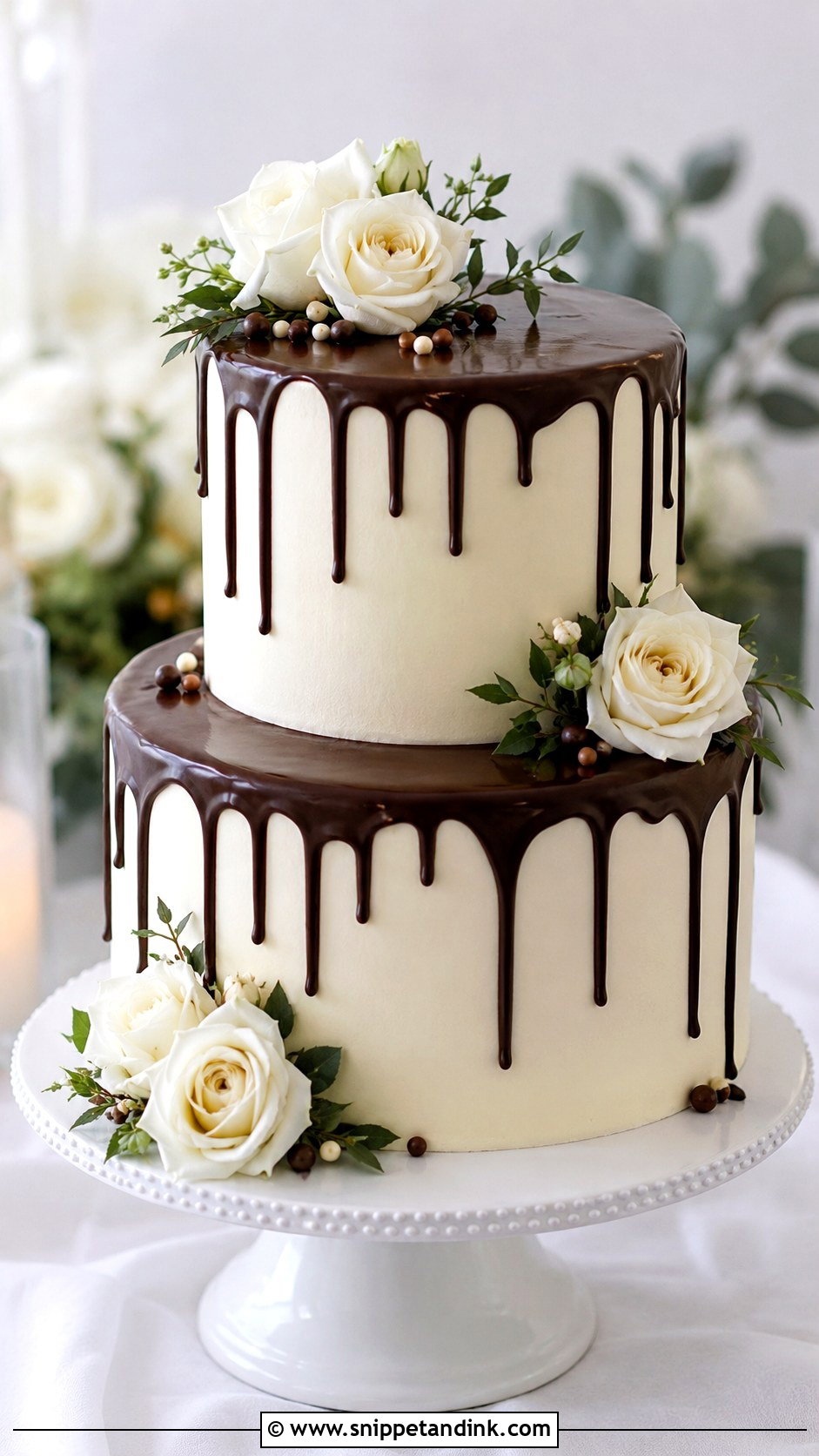 Two Tier Chocolate Drip Wedding Cake - Snippet and Ink - 20 Chocolate Drip Wedding Cake Ideas